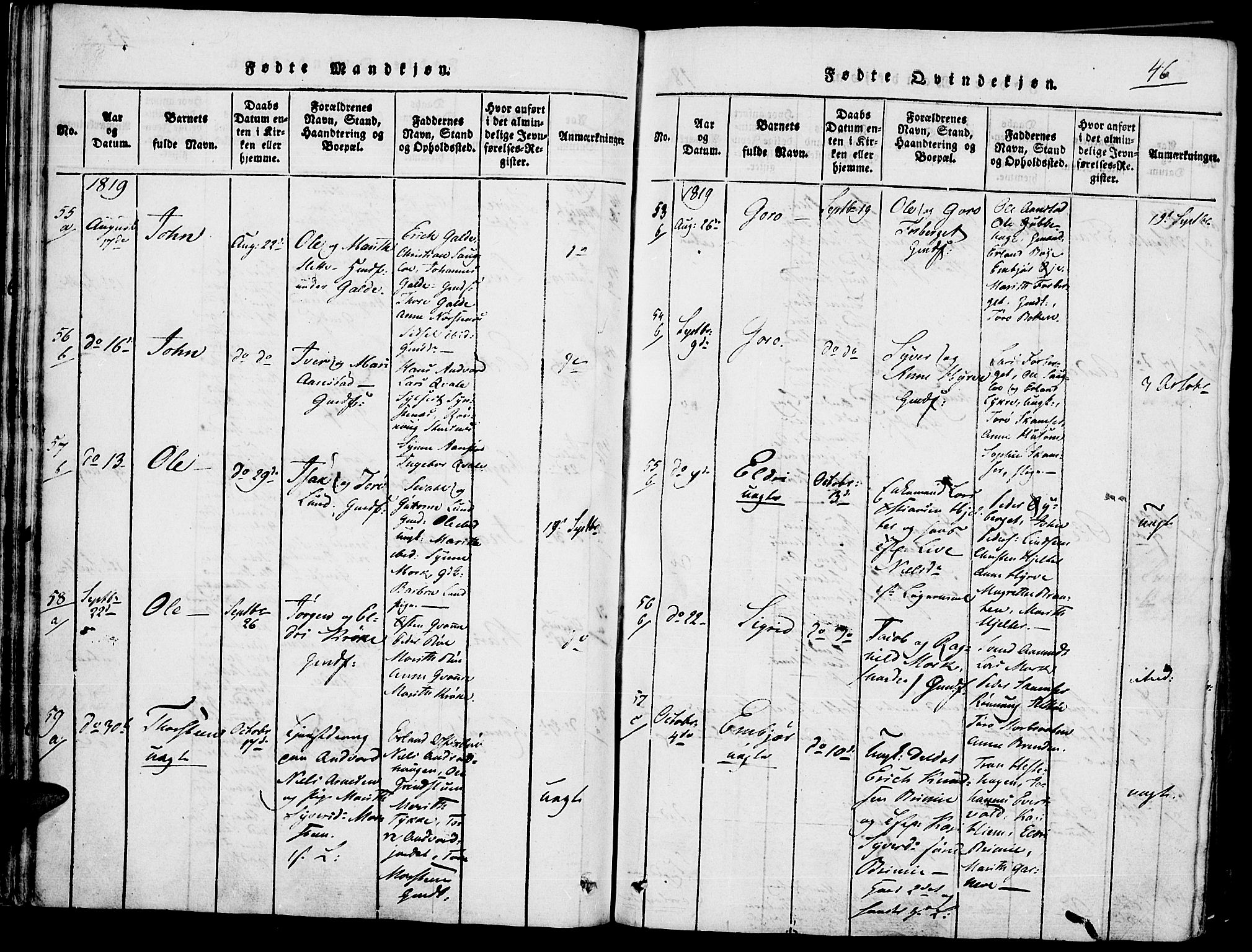 Lom prestekontor, AV/SAH-PREST-070/K/L0004: Parish register (official) no. 4, 1815-1825, p. 46