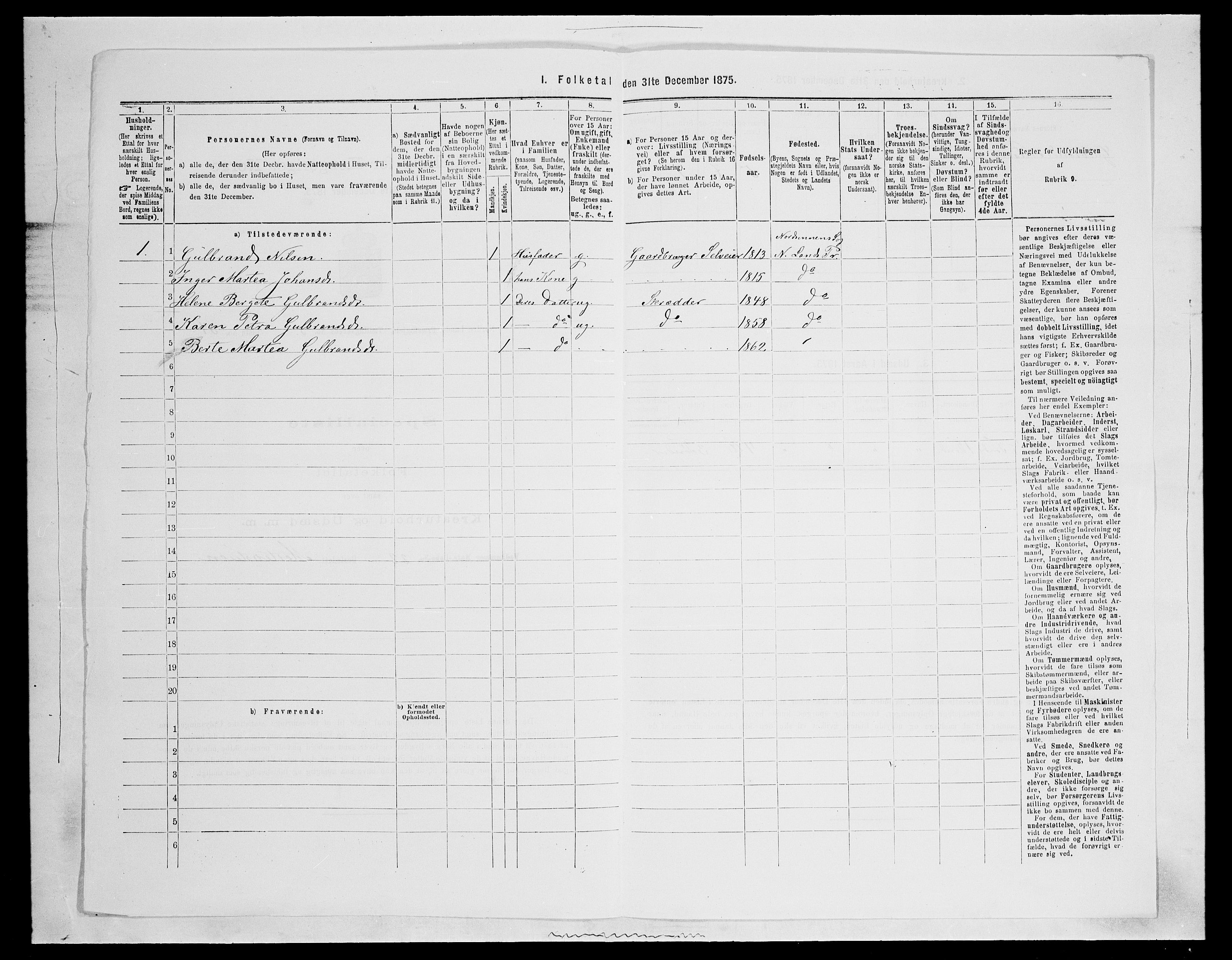 SAH, 1875 census for 0538P Nordre Land, 1875, p. 551