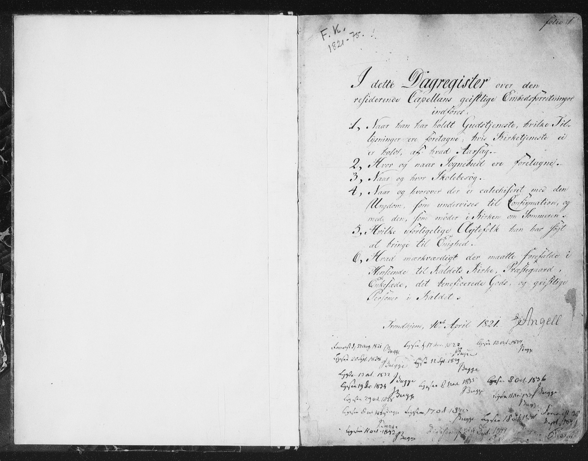 Ministerialprotokoller, klokkerbøker og fødselsregistre - Sør-Trøndelag, SAT/A-1456/602/L0127: Curate's parish register no. 602B01, 1821-1875, p. 1