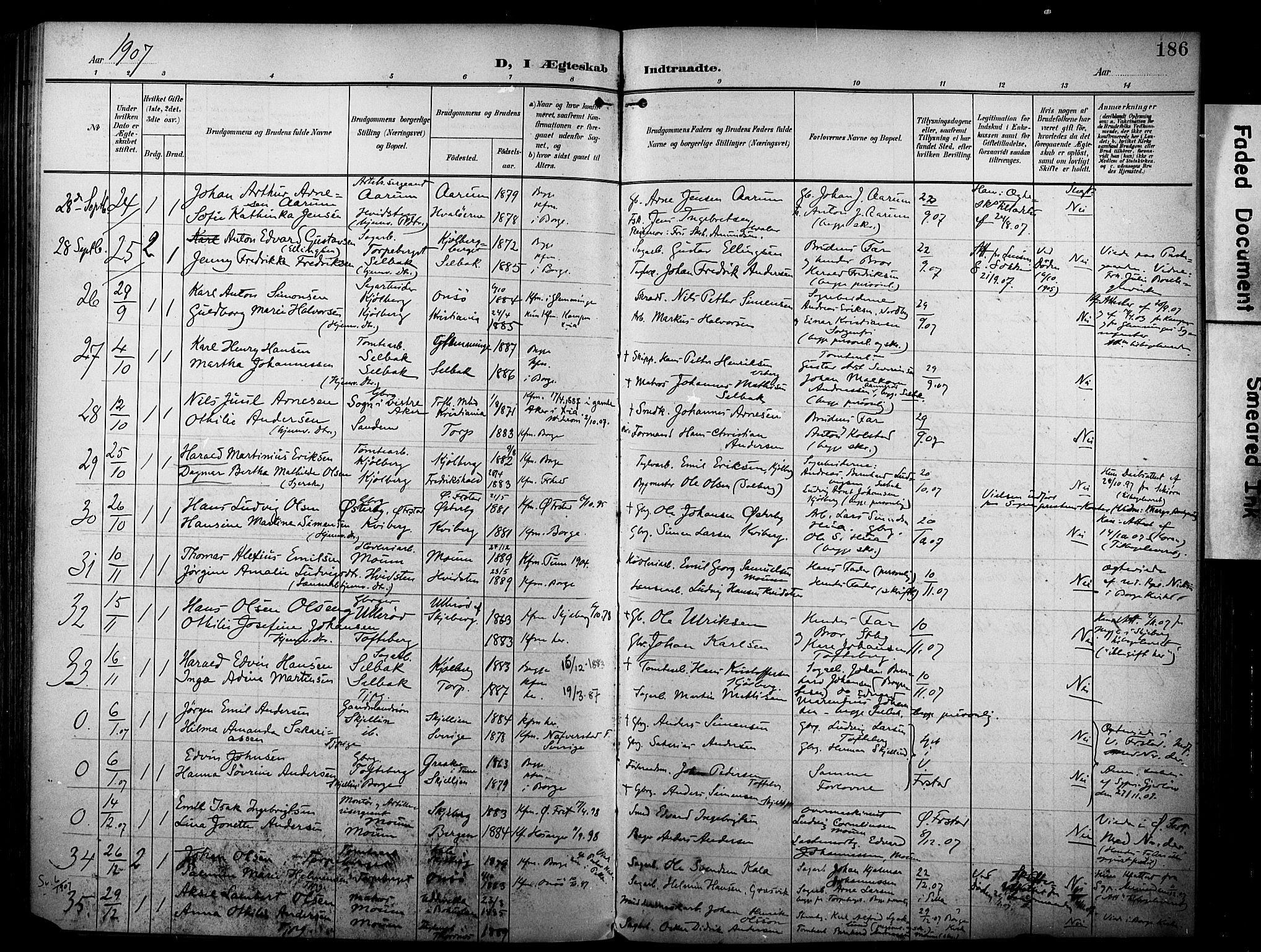 Borge prestekontor Kirkebøker, SAO/A-10903/F/Fa/L0009: Parish register (official) no. I 9, 1902-1911, p. 186