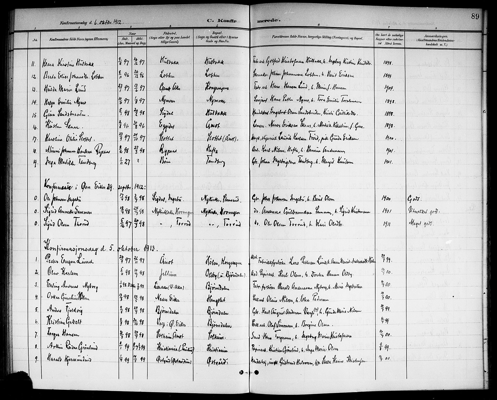 Modum kirkebøker, SAKO/A-234/G/Gc/L0001: Parish register (copy) no. III 1, 1901-1919, p. 89