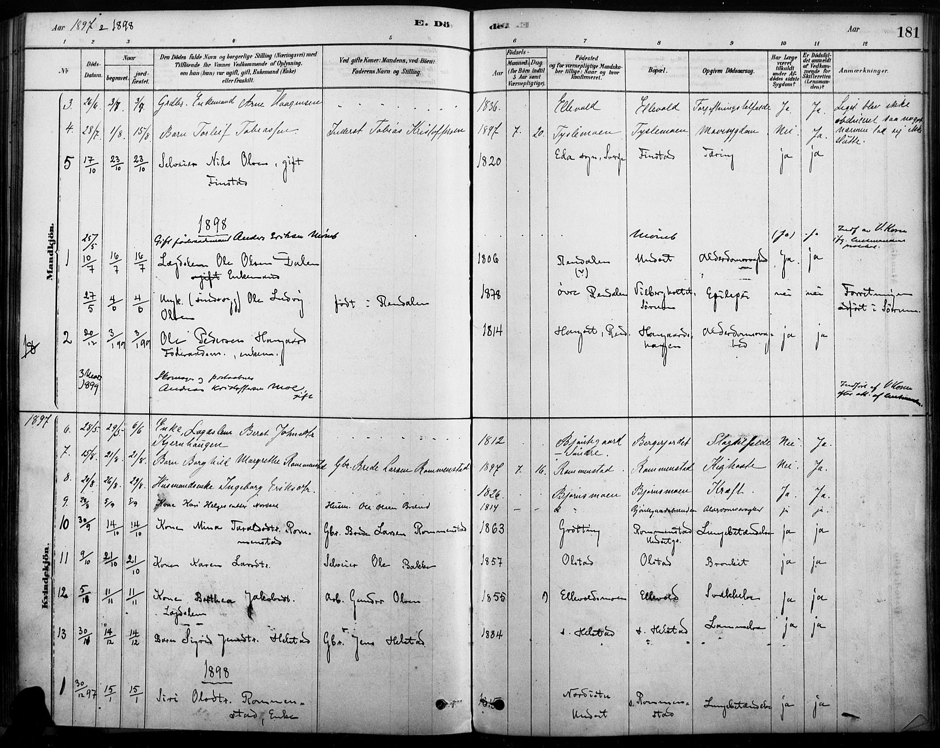 Rendalen prestekontor, SAH/PREST-054/H/Ha/Haa/L0009: Parish register (official) no. 9, 1878-1901, p. 181