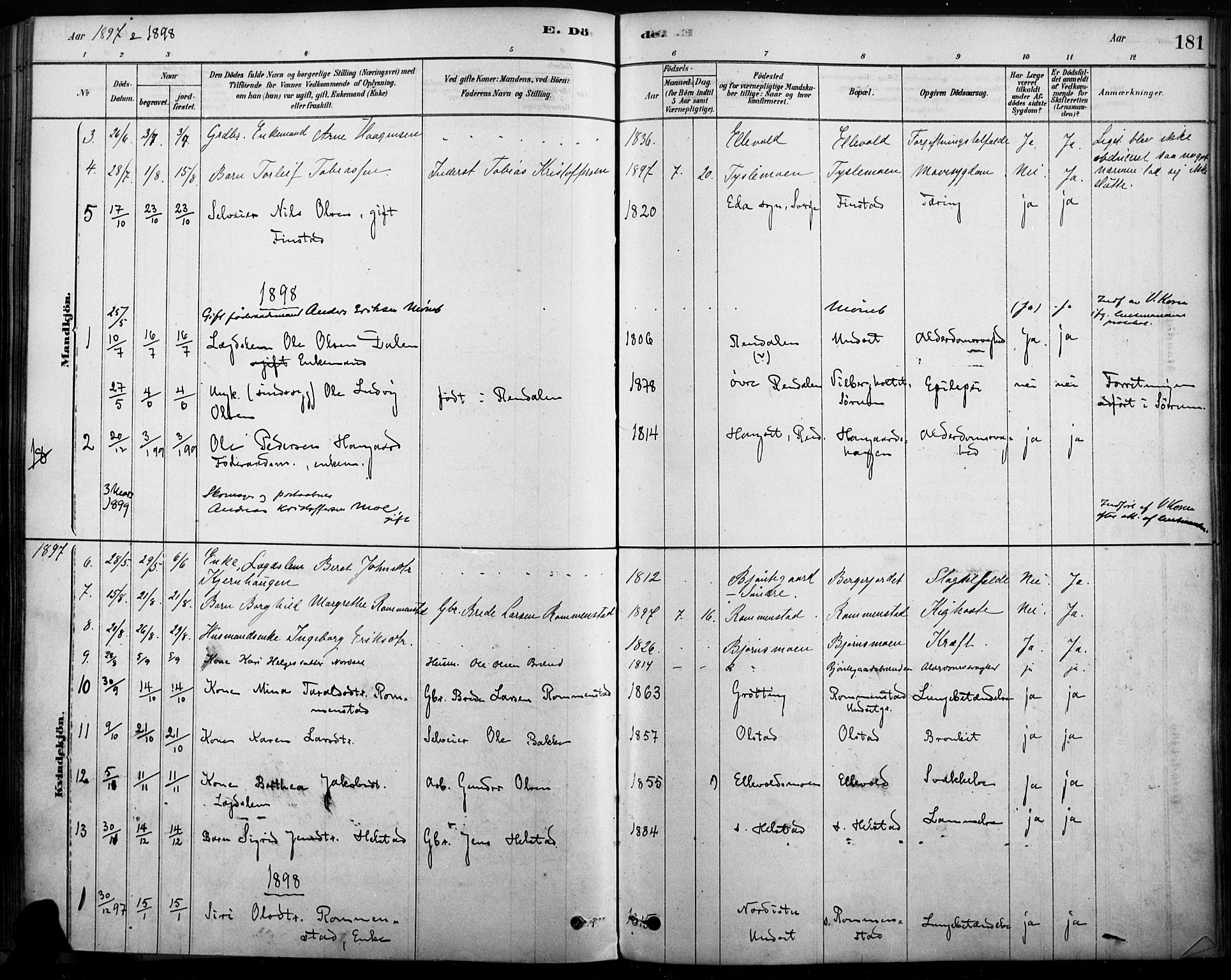 Rendalen prestekontor, AV/SAH-PREST-054/H/Ha/Haa/L0009: Parish register (official) no. 9, 1878-1901, p. 181