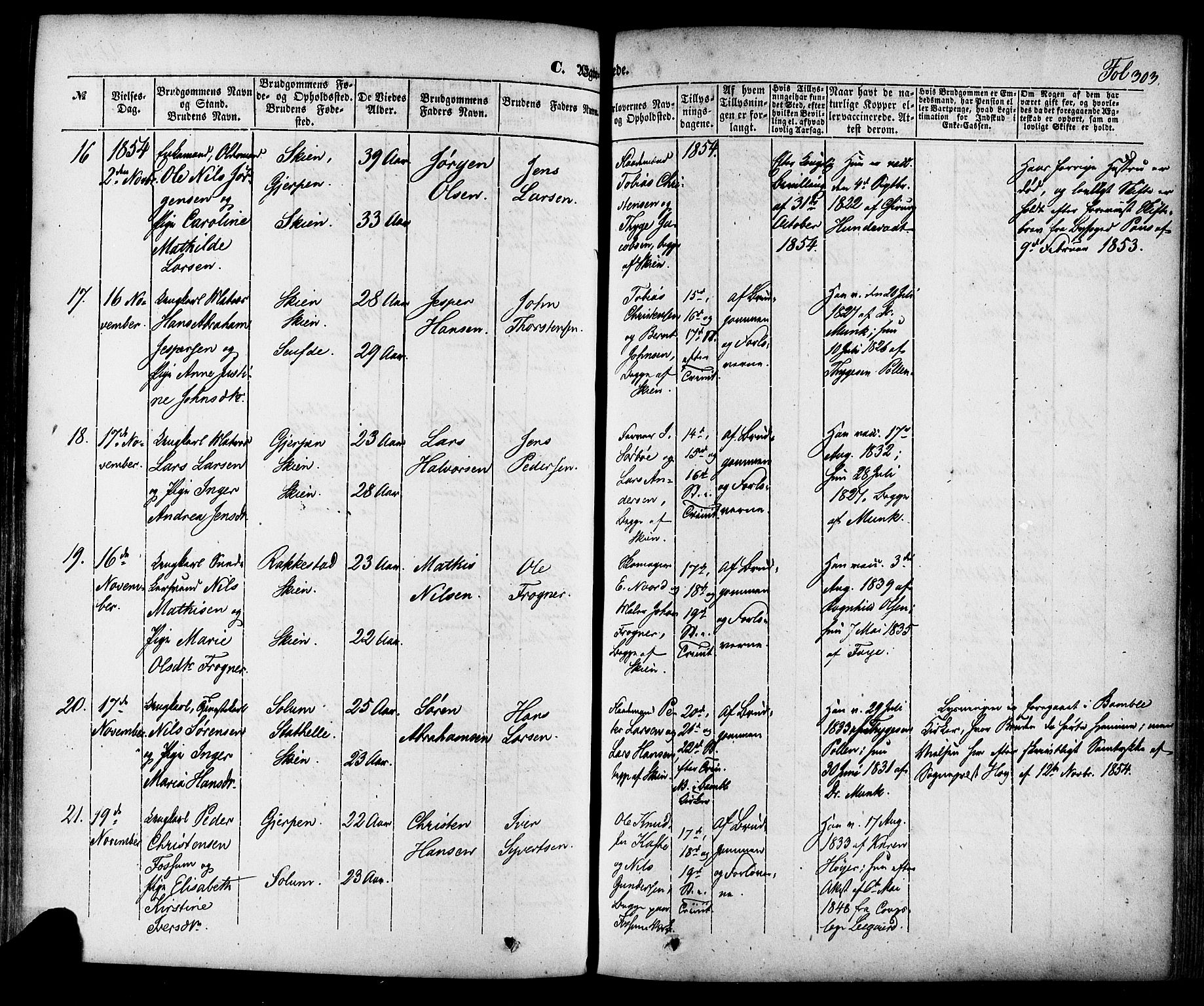 Skien kirkebøker, SAKO/A-302/F/Fa/L0006a: Parish register (official) no. 6A, 1843-1856, p. 303