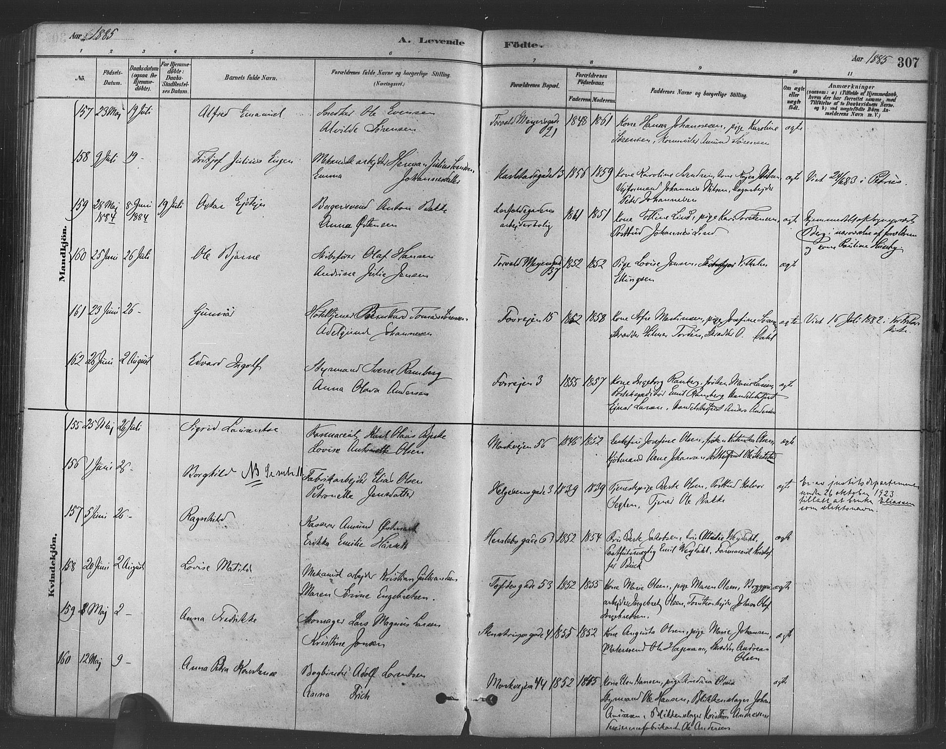 Paulus prestekontor Kirkebøker, AV/SAO-A-10871/F/Fa/L0003: Parish register (official) no. 3, 1879-1887, p. 307