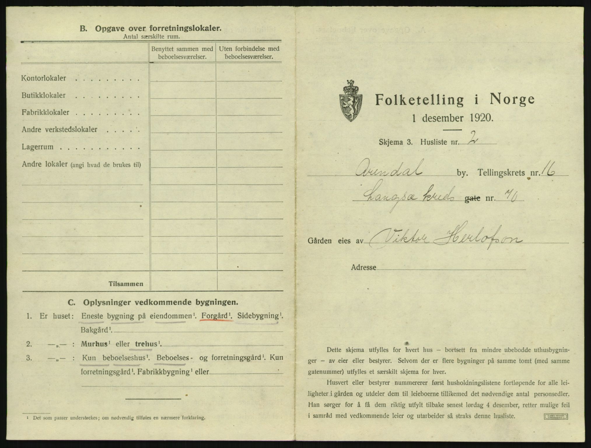 SAK, 1920 census for Arendal, 1920, p. 2348