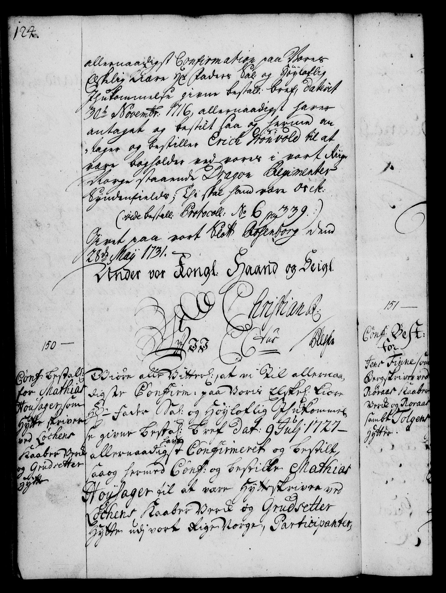 Rentekammeret, Kammerkanselliet, RA/EA-3111/G/Gg/Ggg/L0001: Norsk konfirmasjonsbestallingsprotokoll med register (merket RK 53.31), 1731-1737, p. 124