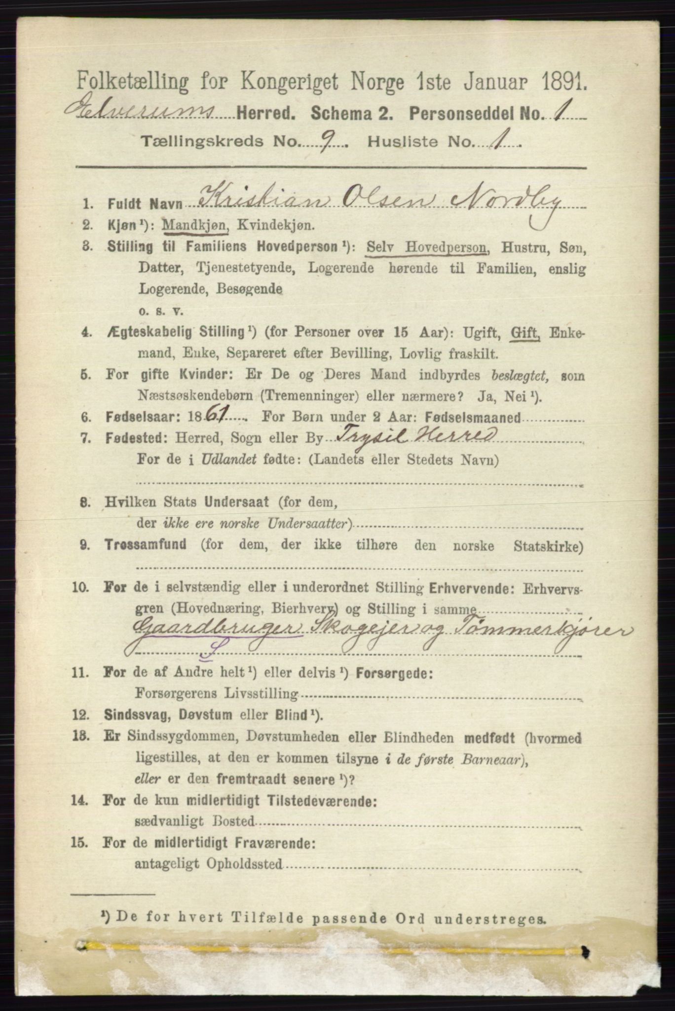 RA, 1891 census for 0427 Elverum, 1891, p. 7685