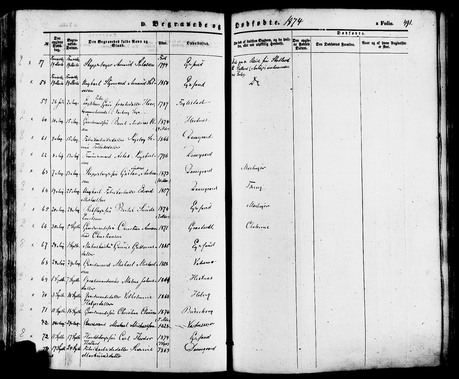 Eigersund sokneprestkontor, AV/SAST-A-101807/S08/L0014: Parish register (official) no. A 13, 1866-1878, p. 491