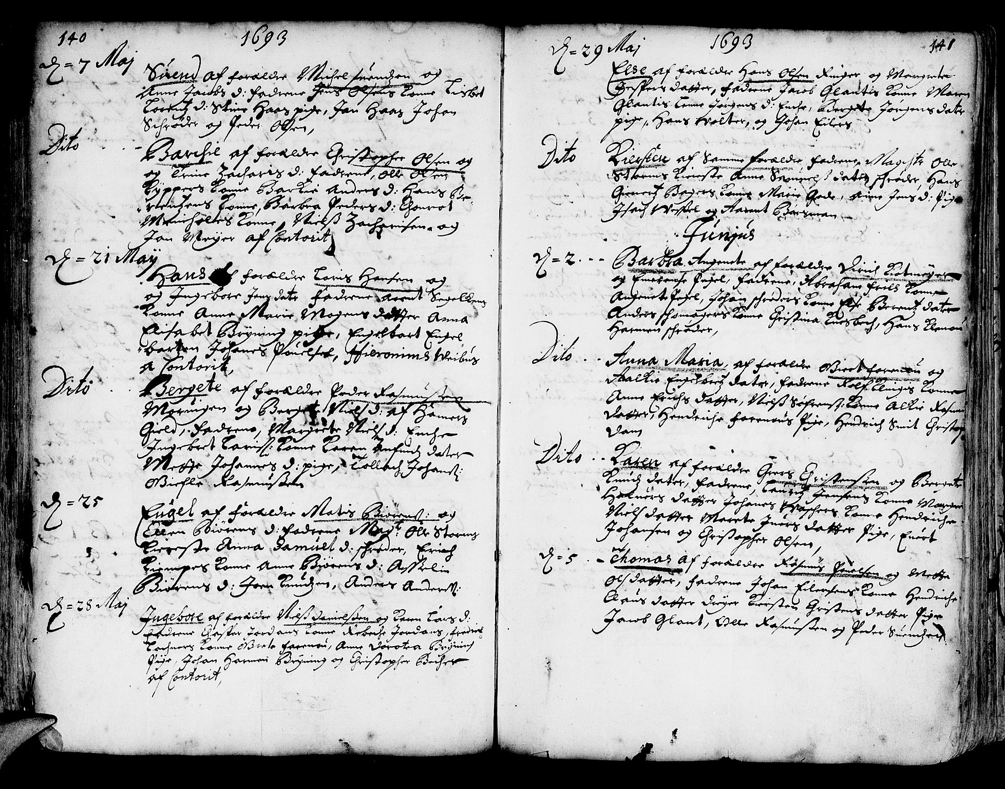 Korskirken sokneprestembete, AV/SAB-A-76101/H/Haa/L0002: Parish register (official) no. A 2, 1688-1697, p. 140-141