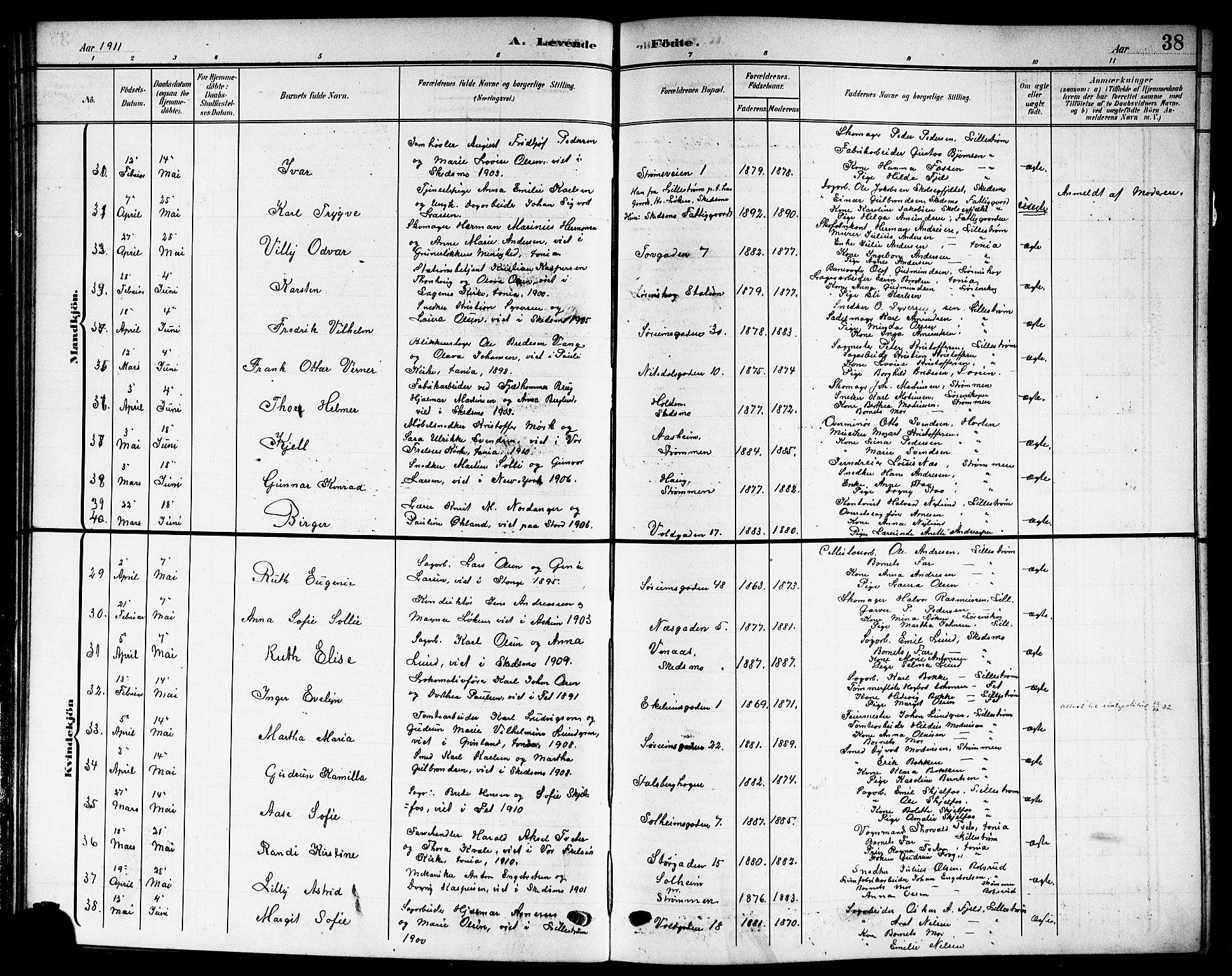 Skedsmo prestekontor Kirkebøker, AV/SAO-A-10033a/G/Gc/L0001: Parish register (copy) no. III 1, 1908-1916, p. 38