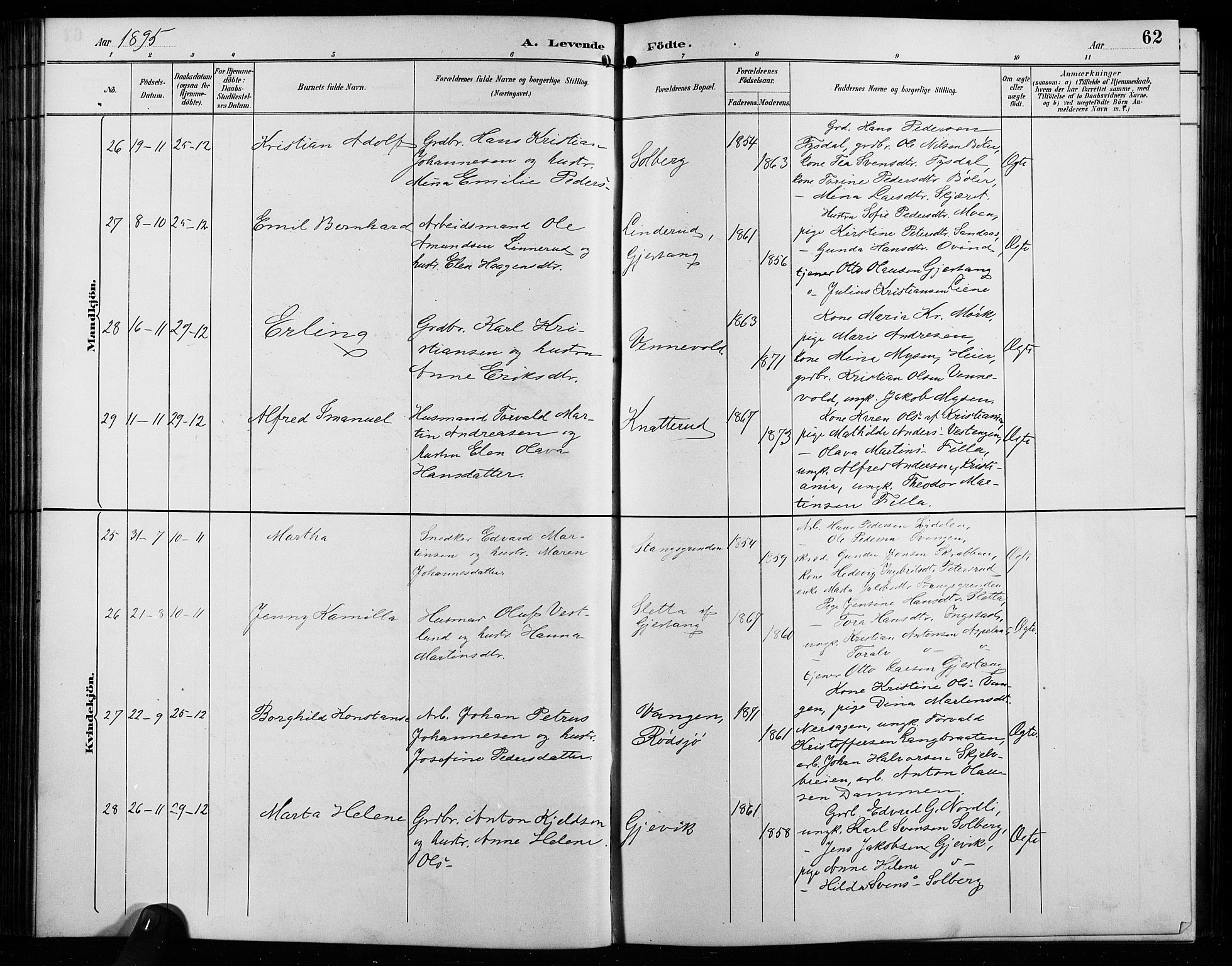 Enebakk prestekontor Kirkebøker, AV/SAO-A-10171c/G/Ga/L0006: Parish register (copy) no. I 6, 1889-1911, p. 62