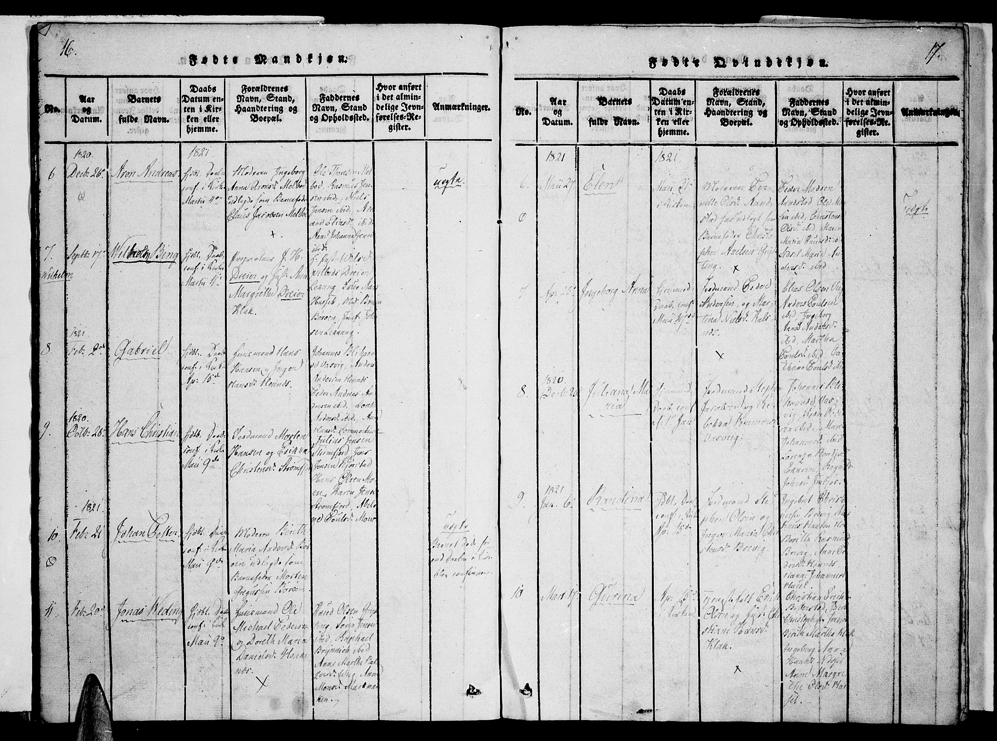 Ministerialprotokoller, klokkerbøker og fødselsregistre - Nordland, AV/SAT-A-1459/888/L1237: Parish register (official) no. 888A05 /1, 1820-1836, p. 16-17