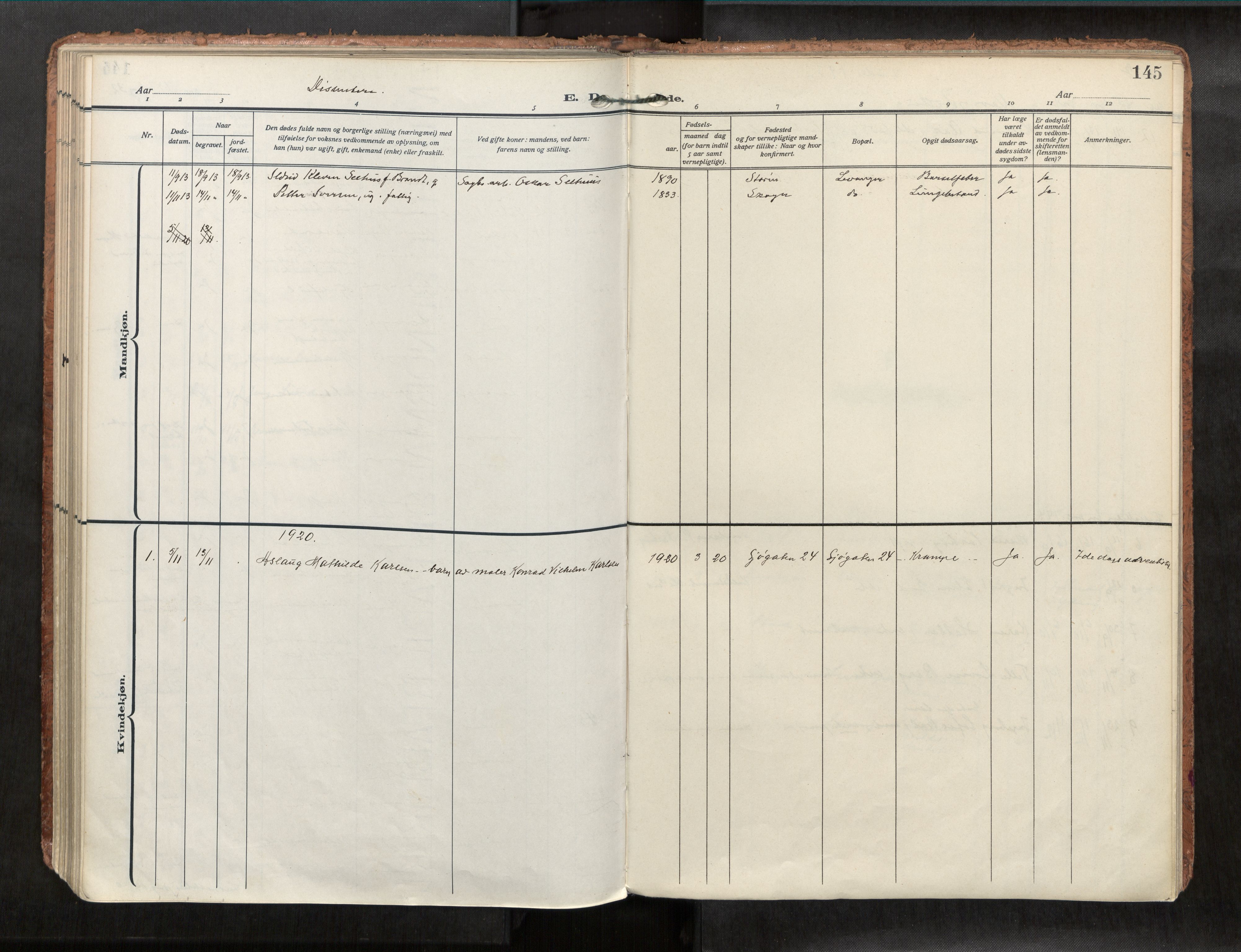 Levanger sokneprestkontor, AV/SAT-A-1301/2/H/Haa/L0001: Parish register (official) no. 1, 1912-1932, p. 145