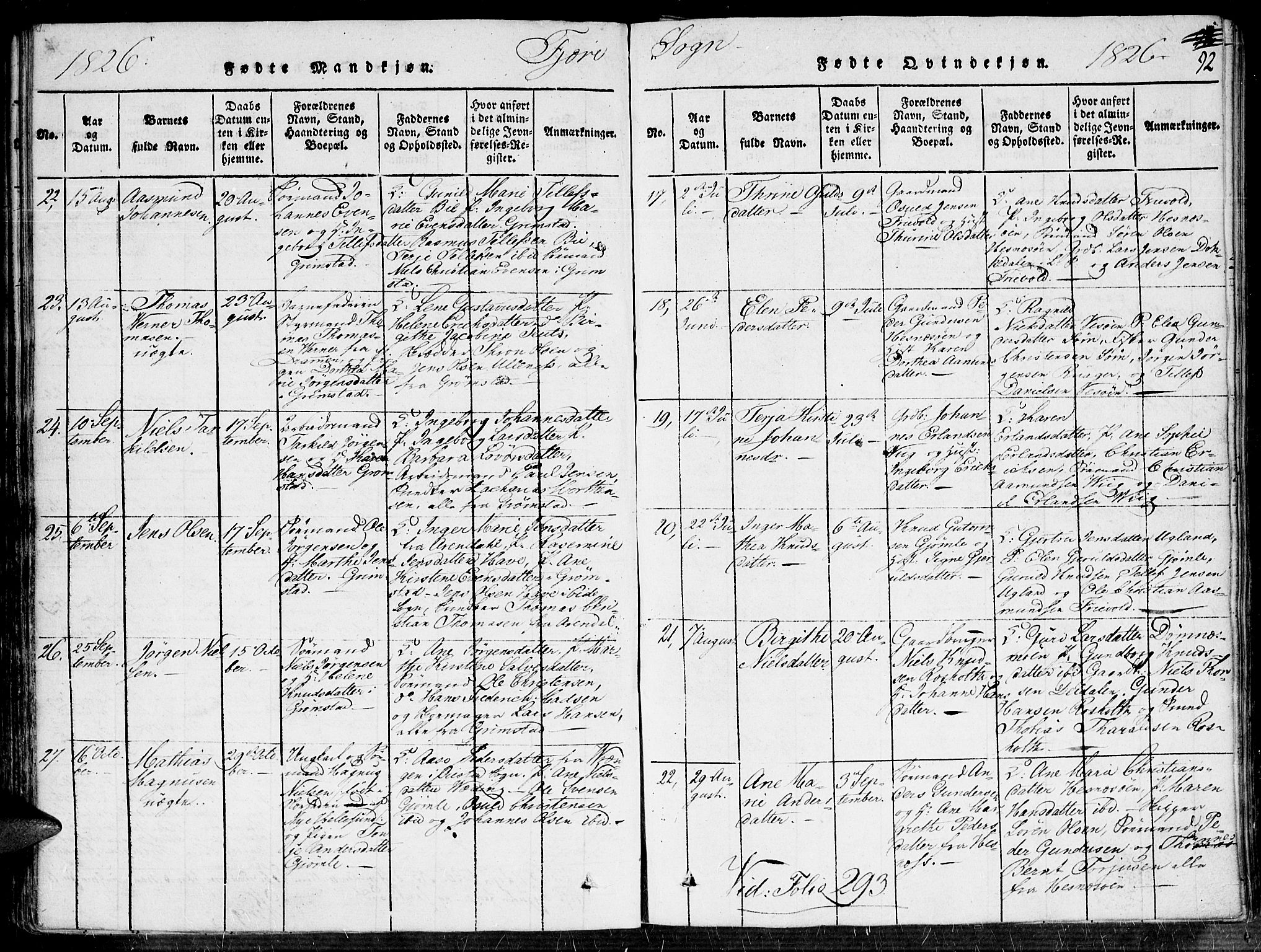 Fjære sokneprestkontor, SAK/1111-0011/F/Fa/L0001: Parish register (official) no. A 1 /1, 1816-1826, p. 92