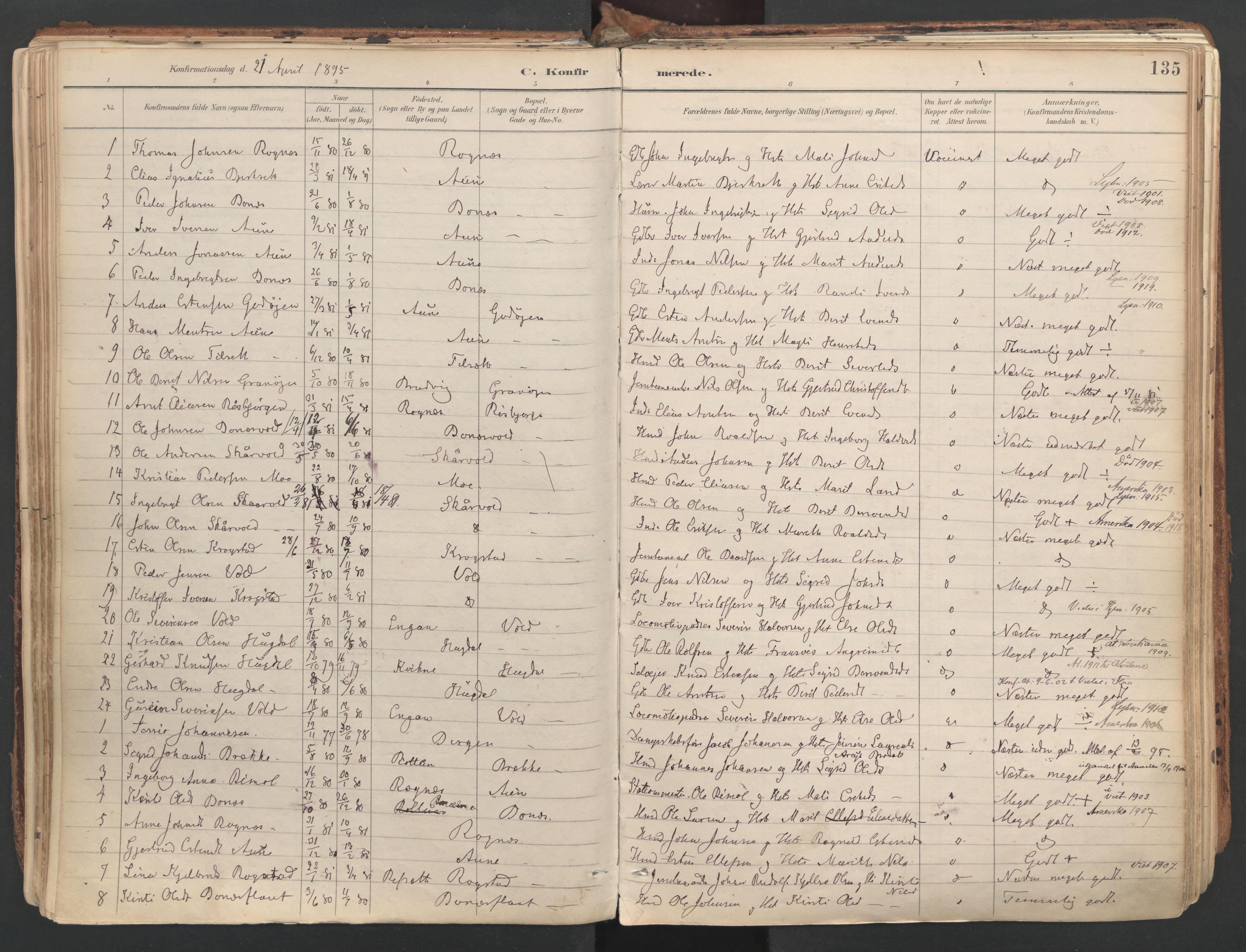 Ministerialprotokoller, klokkerbøker og fødselsregistre - Sør-Trøndelag, SAT/A-1456/687/L1004: Parish register (official) no. 687A10, 1891-1923, p. 135