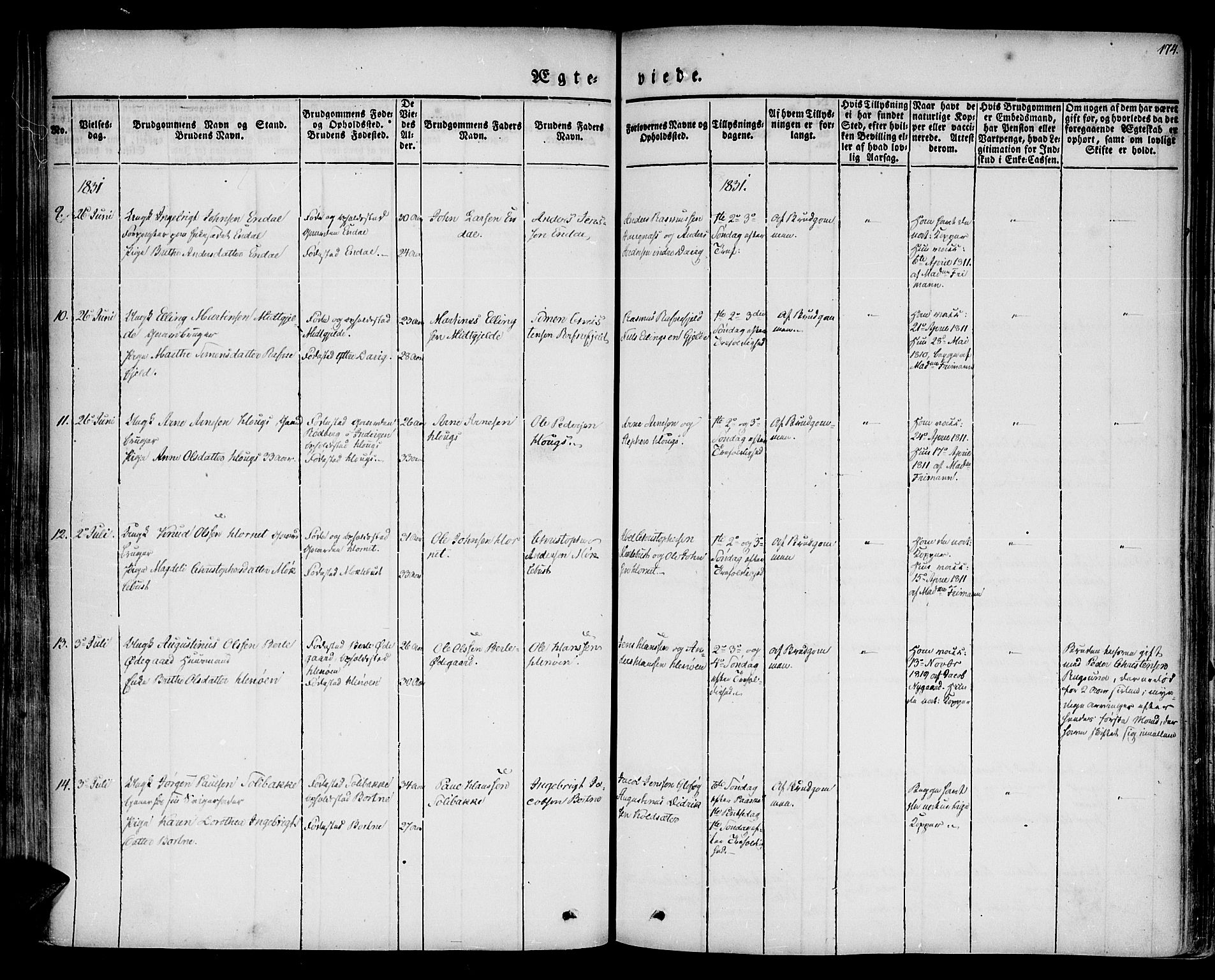 Davik sokneprestembete, AV/SAB-A-79701/H/Haa/Haaa/L0004: Parish register (official) no. A 4, 1830-1849, p. 174