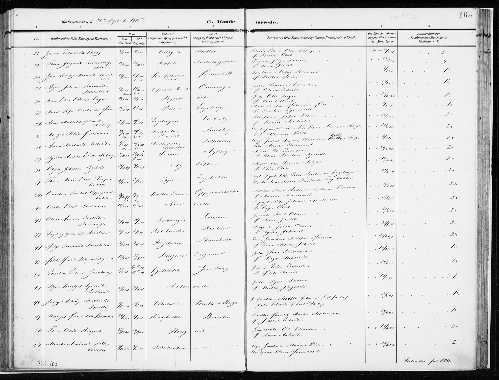 Løten prestekontor, AV/SAH-PREST-022/K/Ka/L0011: Parish register (official) no. 11, 1908-1917, p. 163