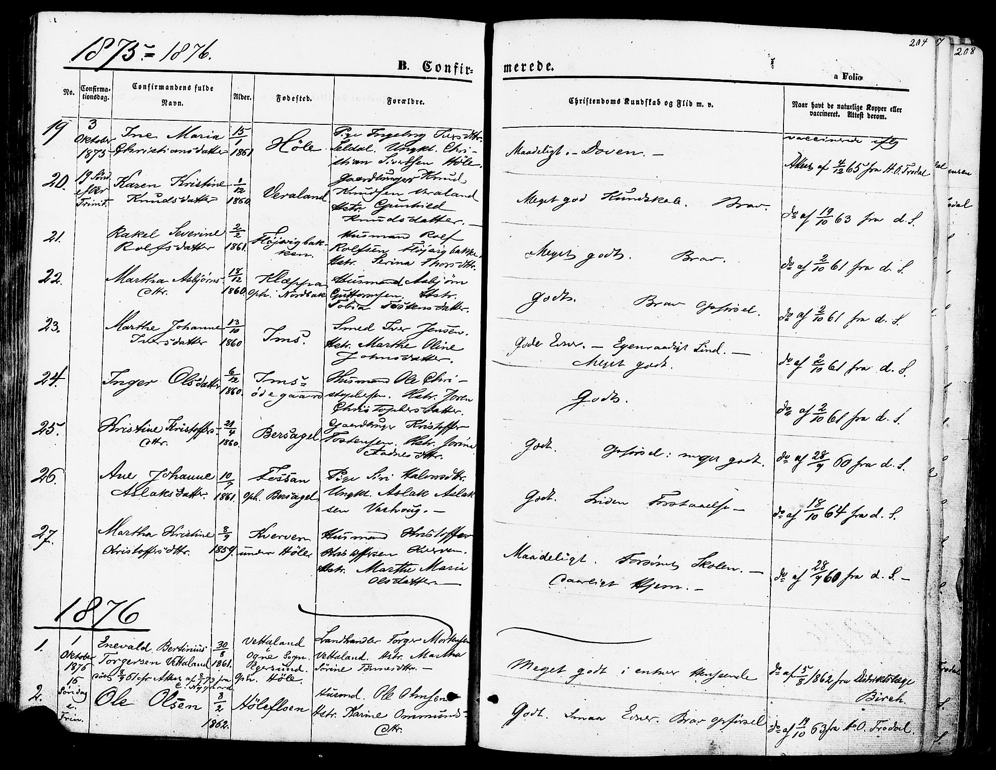 Høgsfjord sokneprestkontor, SAST/A-101624/H/Ha/Haa/L0002: Parish register (official) no. A 2, 1855-1885, p. 204