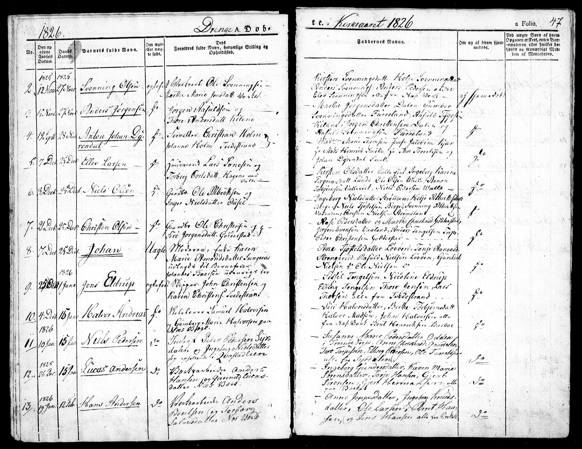 Holt sokneprestkontor, AV/SAK-1111-0021/F/Fa/L0006: Parish register (official) no. A 6, 1820-1835, p. 47