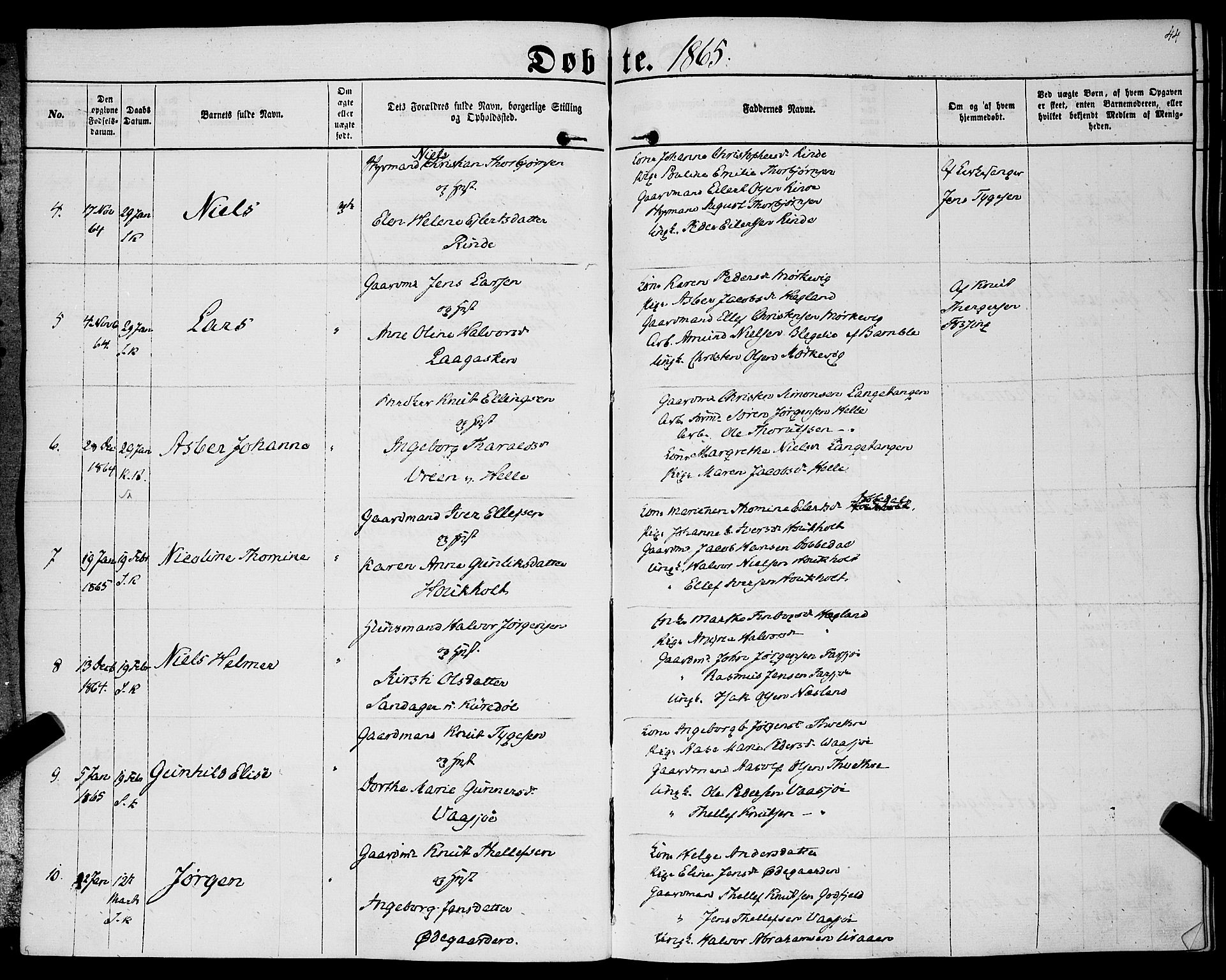 Sannidal kirkebøker, AV/SAKO-A-296/F/Fa/L0011: Parish register (official) no. 11, 1863-1873, p. 44
