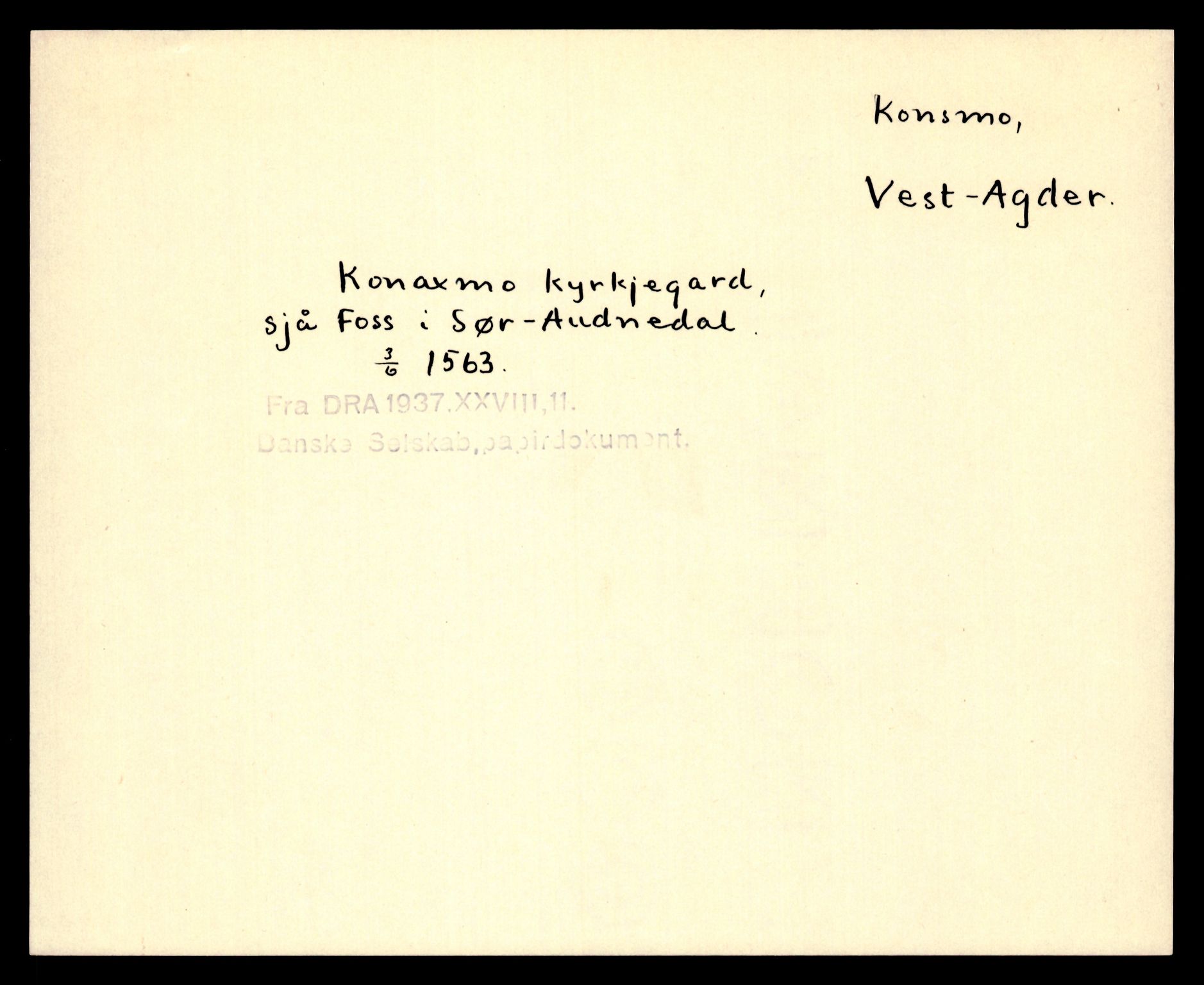 Riksarkivets diplomsamling, AV/RA-EA-5965/F35/F35e/L0026: Registreringssedler Vest-Agder 2, 1400-1700, p. 27