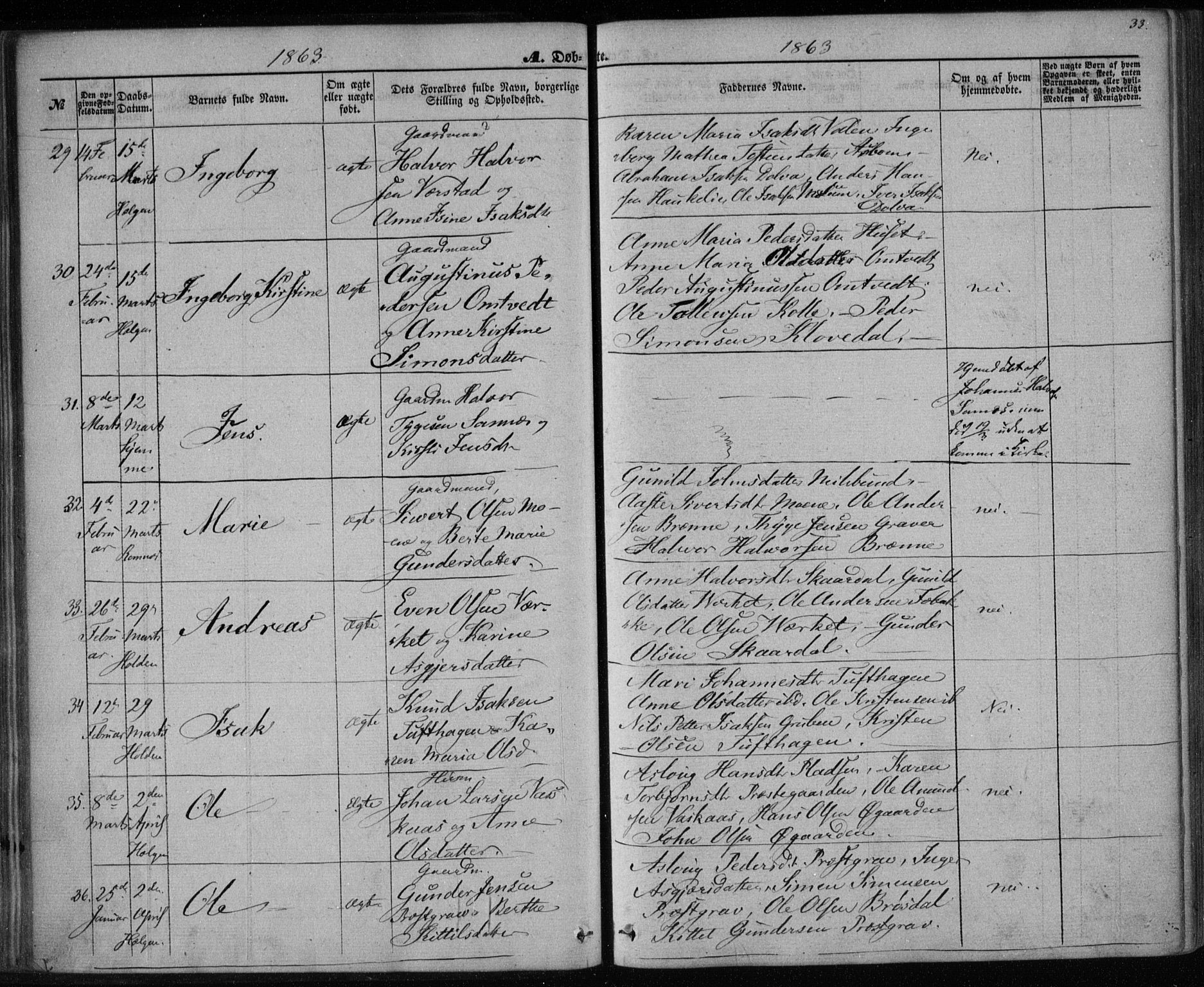 Holla kirkebøker, SAKO/A-272/F/Fa/L0006: Parish register (official) no. 6, 1861-1869, p. 33