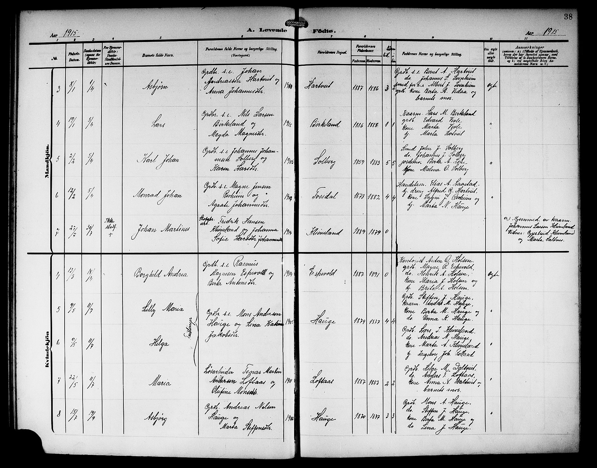 Haus sokneprestembete, AV/SAB-A-75601/H/Hab: Parish register (copy) no. C 4, 1907-1922, p. 38