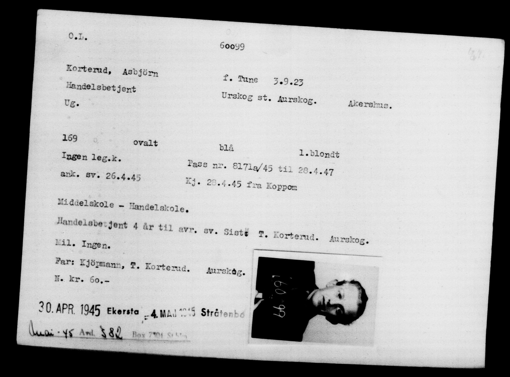 Utenriksstasjonene, Legasjonen i Stockholm, Flyktningkontoret, AV/RA-S-6753/V/Va/L0021: Kjesäterkartoteket, flyktninger med registreringsnr. 58200-61089, 1940-1945, p. 379