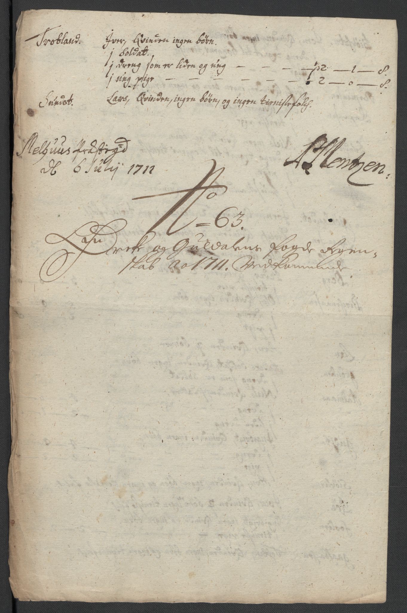Rentekammeret inntil 1814, Reviderte regnskaper, Fogderegnskap, RA/EA-4092/R60/L3962: Fogderegnskap Orkdal og Gauldal, 1711, p. 191