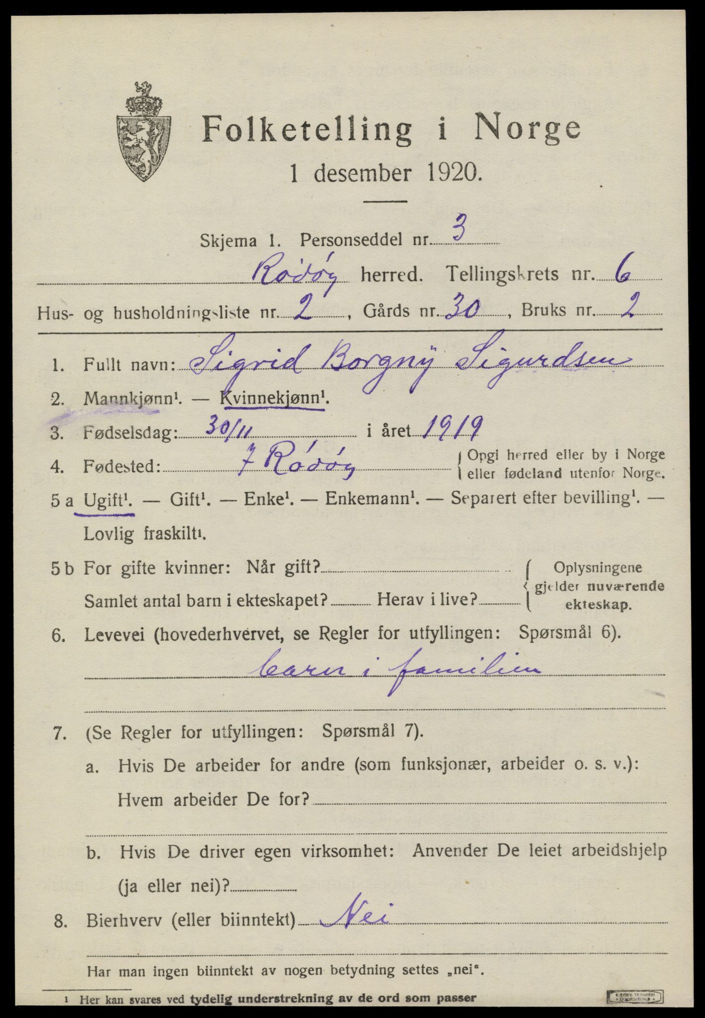 SAT, 1920 census for Rødøy, 1920, p. 3358