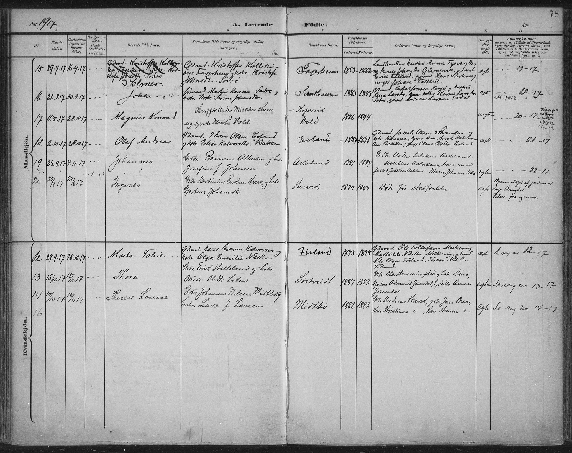 Tysvær sokneprestkontor, AV/SAST-A -101864/H/Ha/Haa/L0008: Parish register (official) no. A 8, 1897-1918, p. 78