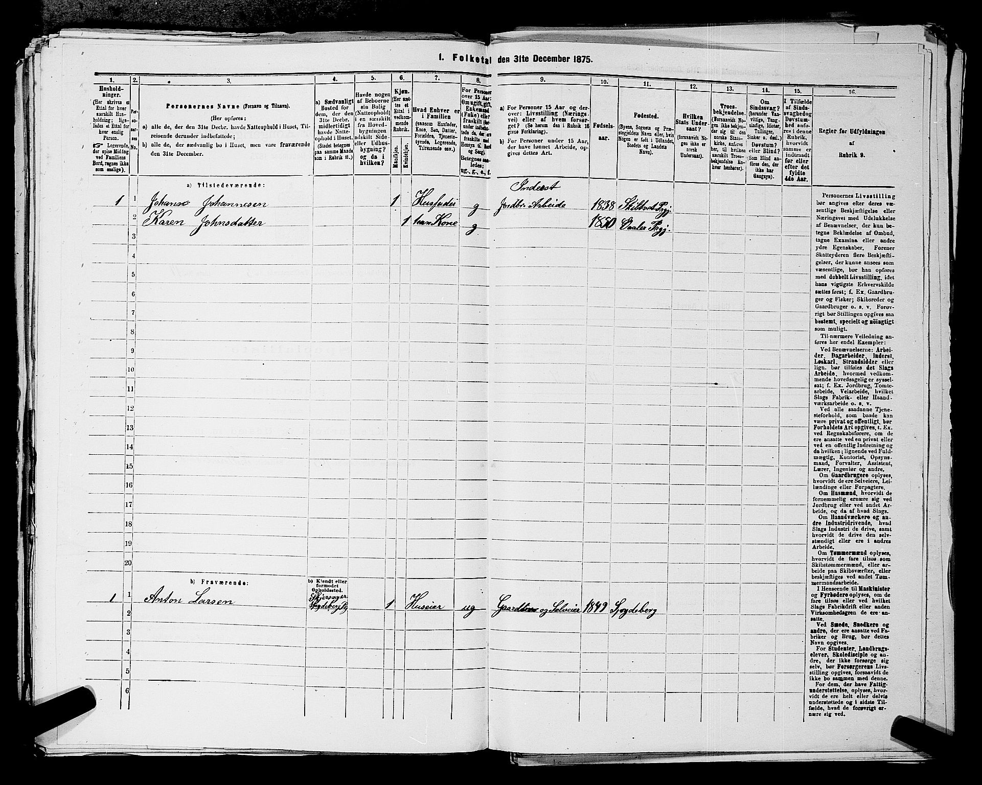 RA, 1875 census for 0123P Spydeberg, 1875, p. 550