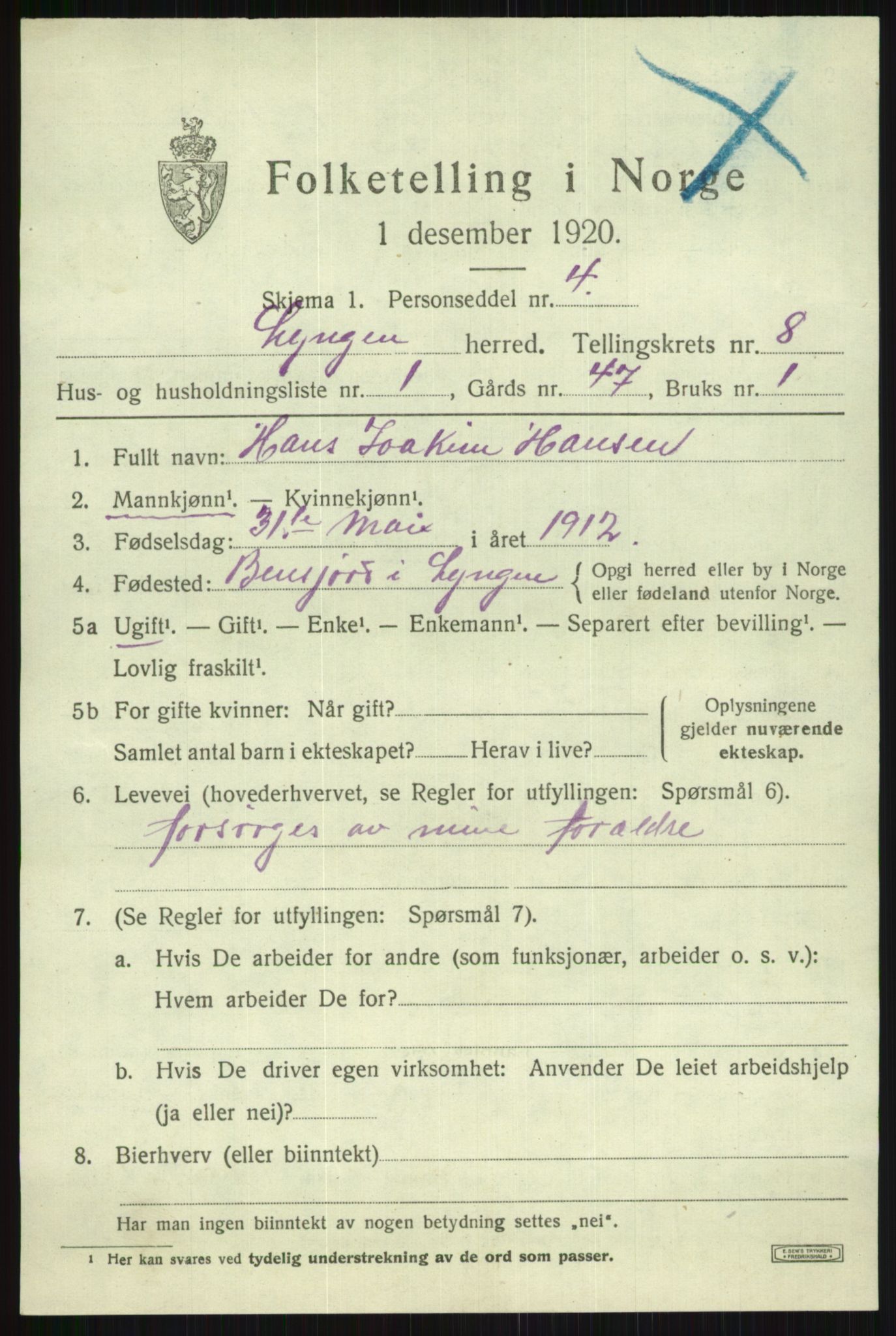 SATØ, 1920 census for Lyngen, 1920, p. 7349