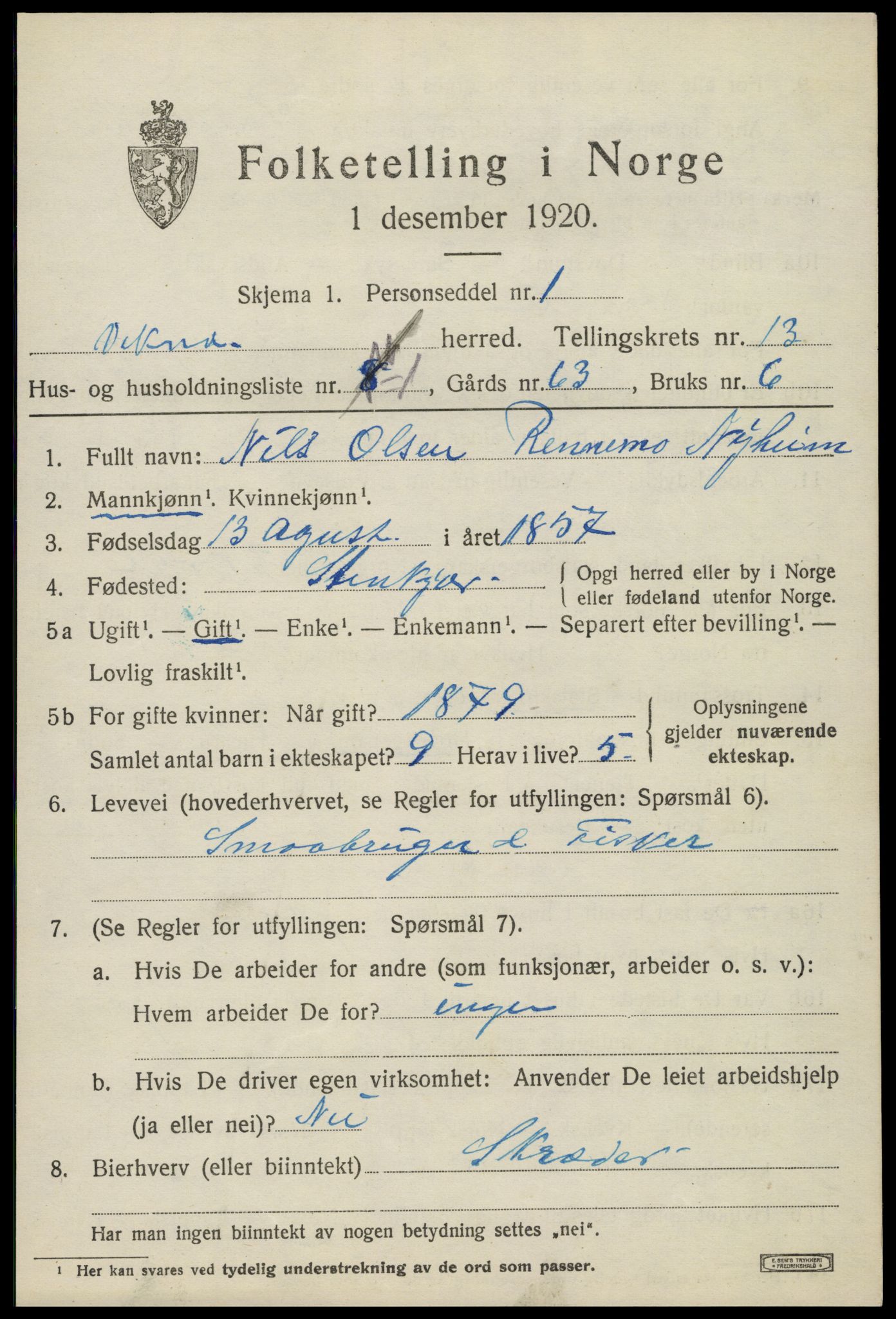 SAT, 1920 census for Vikna, 1920, p. 8213