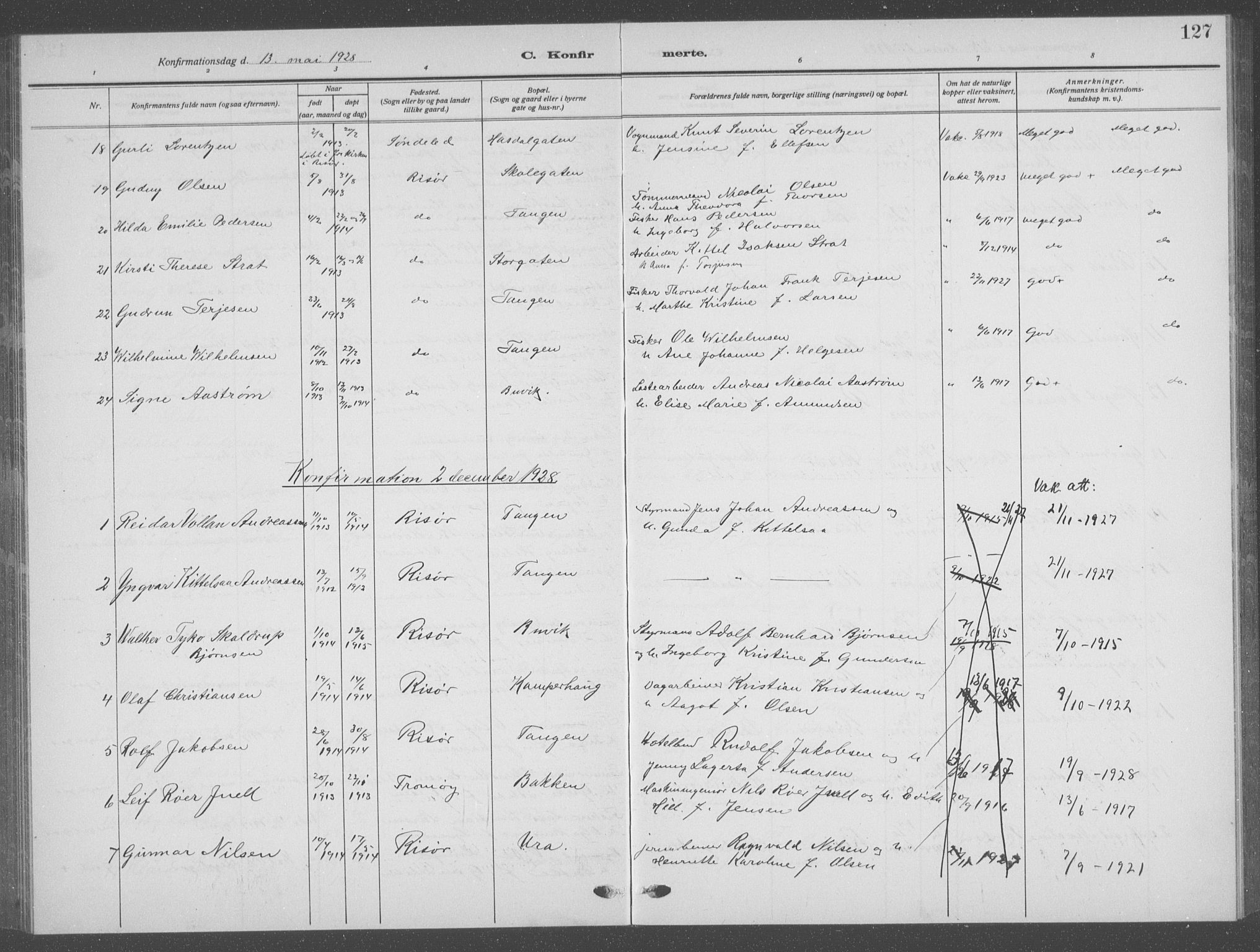 Risør sokneprestkontor, AV/SAK-1111-0035/F/Fb/L0009: Parish register (copy) no. B 9, 1922-1939, p. 127