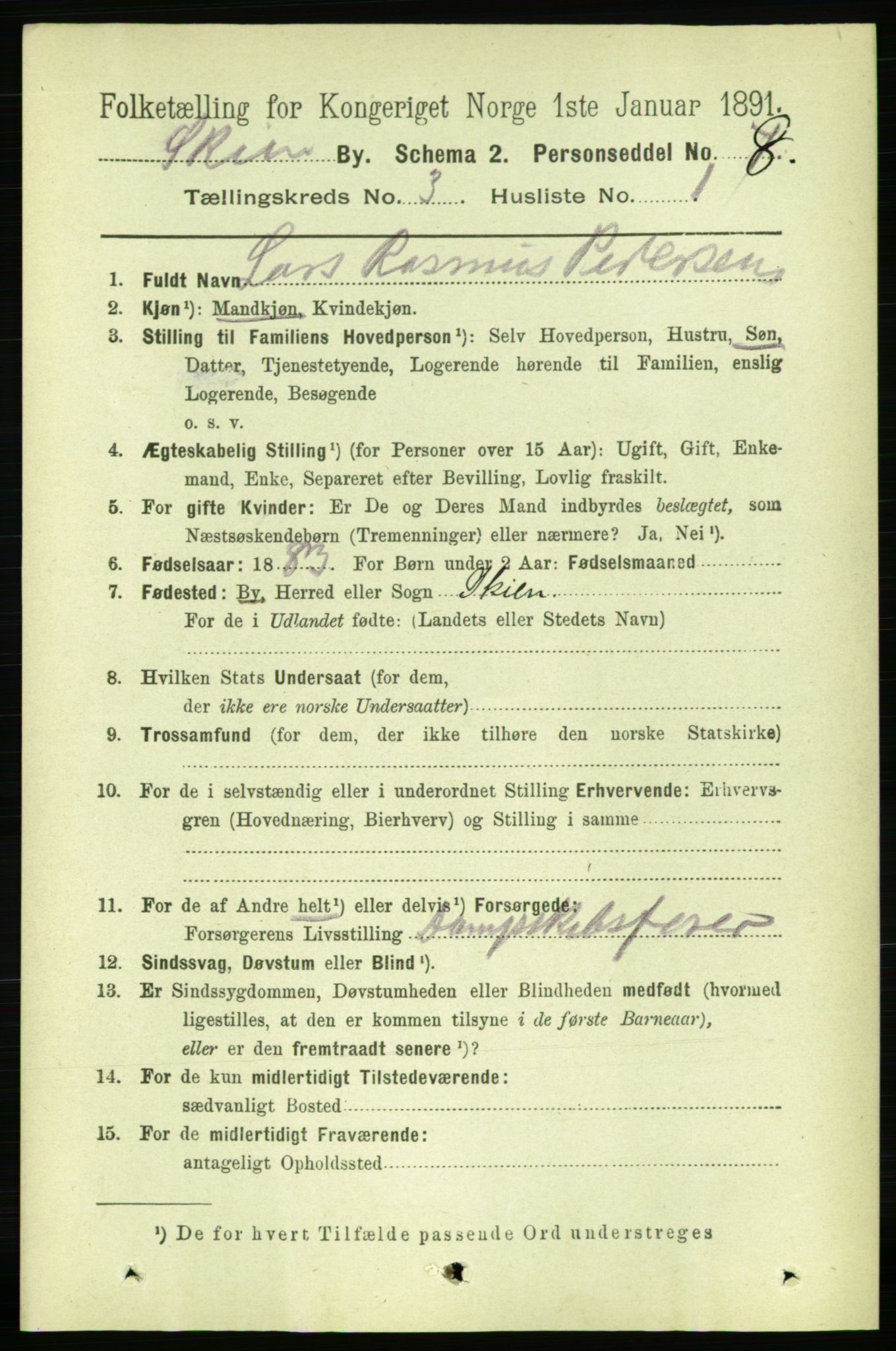 RA, 1891 census for 0806 Skien, 1891, p. 2472