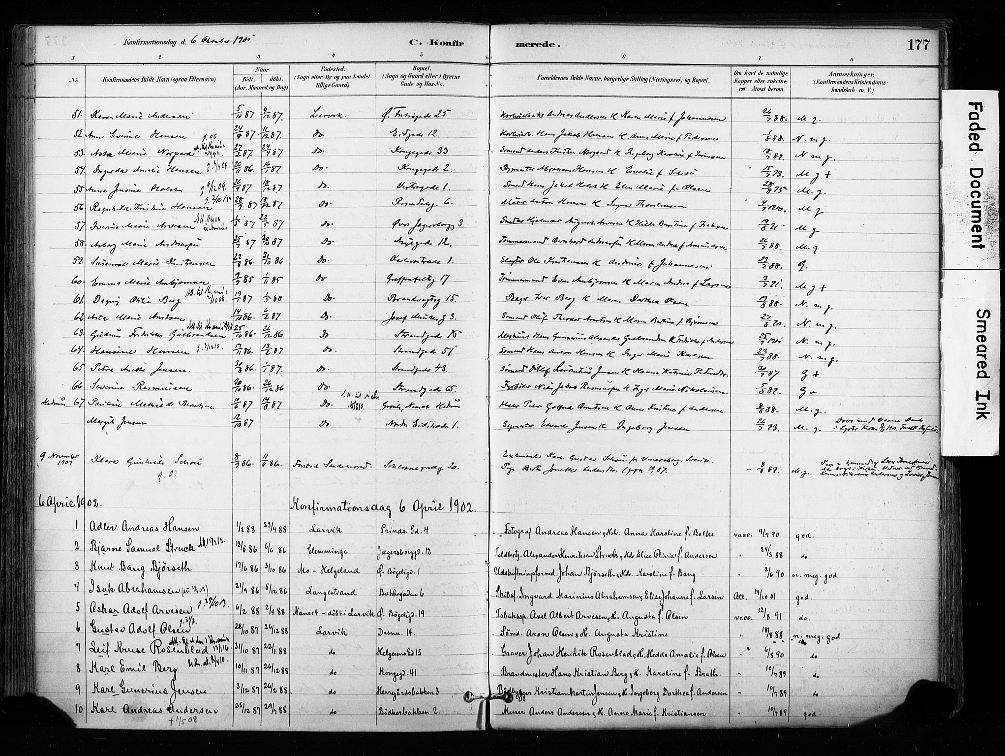 Larvik kirkebøker, AV/SAKO-A-352/F/Fa/L0008: Parish register (official) no. I 8, 1884-1902, p. 177