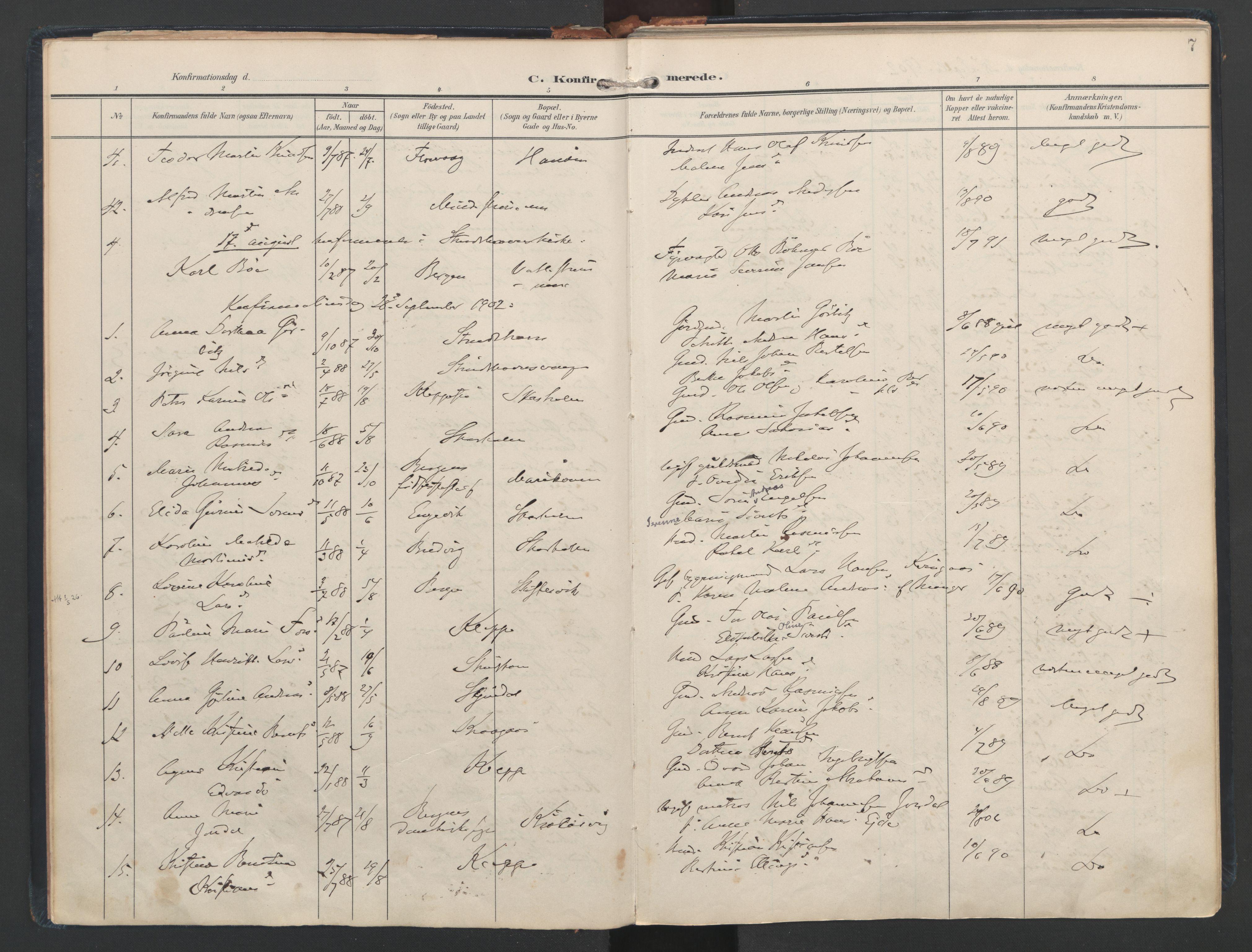 Askøy Sokneprestembete, AV/SAB-A-74101/H/Ha/Haa/Haad/L0001: Parish register (official) no. D 1, 1902-1916, p. 7