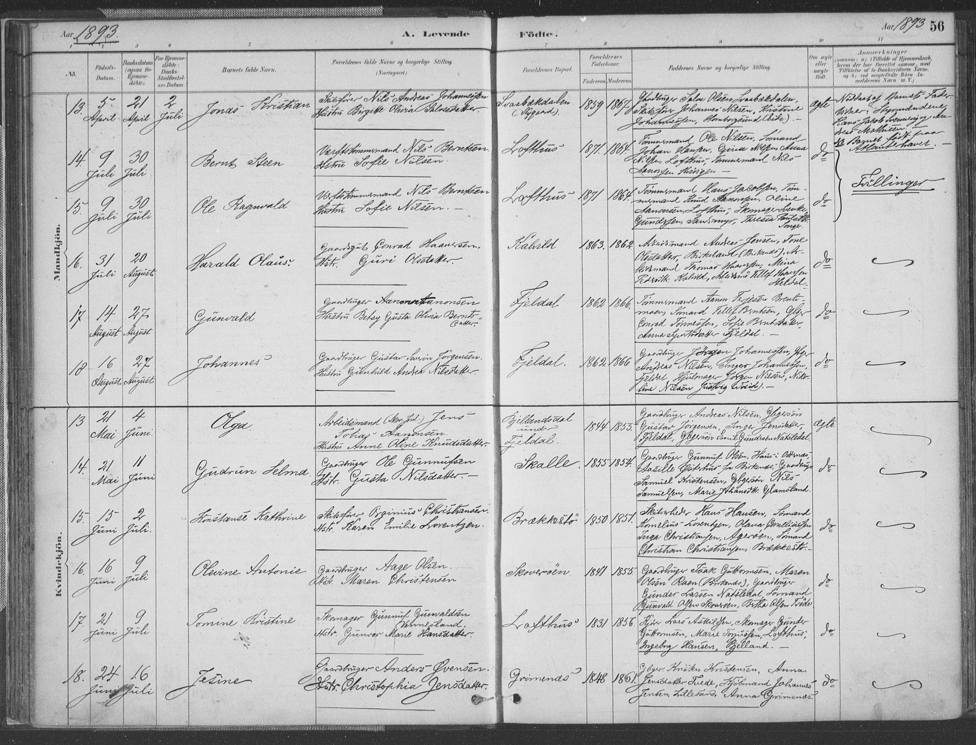 Vestre Moland sokneprestkontor, AV/SAK-1111-0046/F/Fa/Fab/L0009: Parish register (official) no. A 9, 1884-1899, p. 56