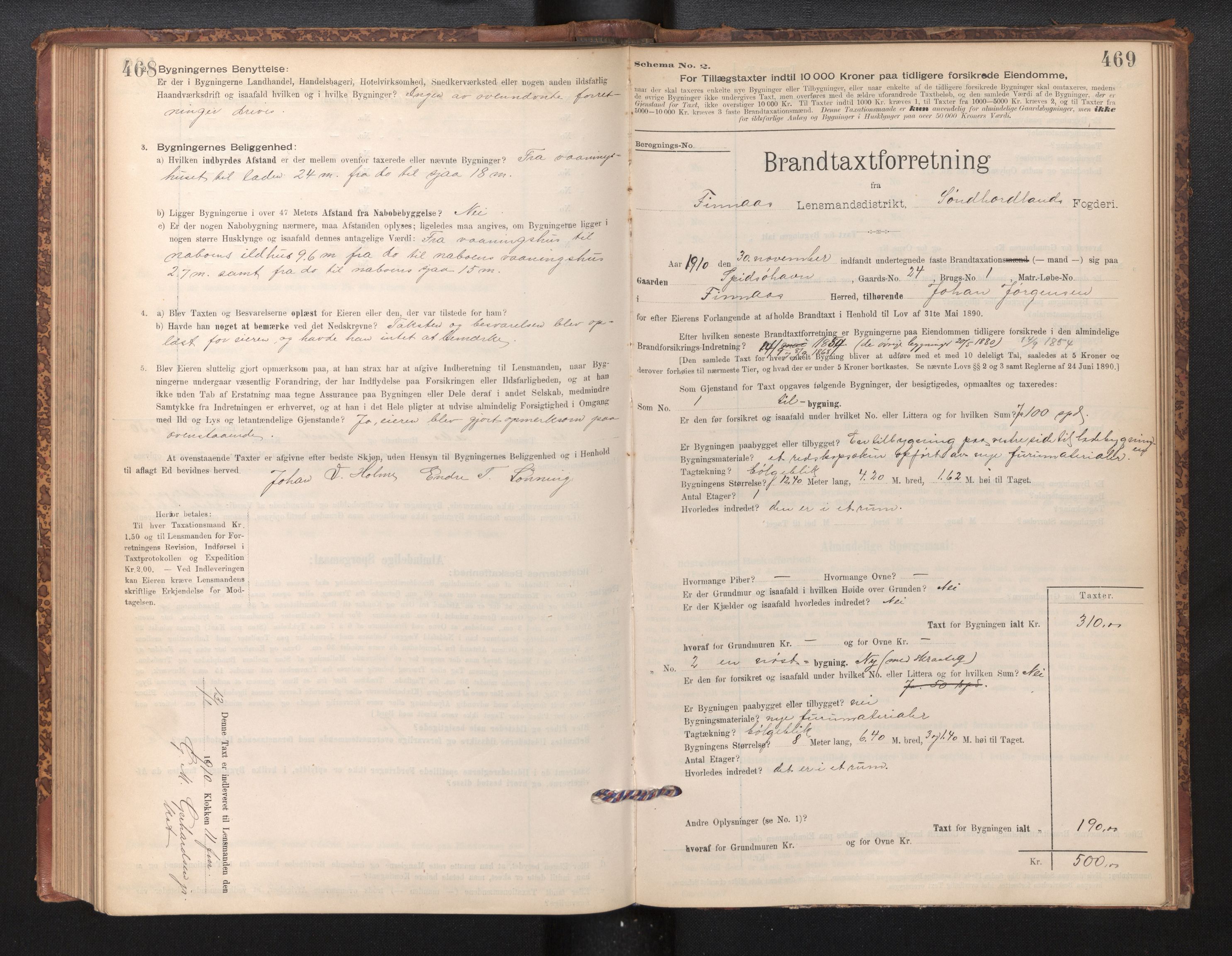 Lensmannen i Finnås, SAB/A-31901/0012/L0002: Branntakstprotokoll, skjematakst, 1894-1954, p. 468-469