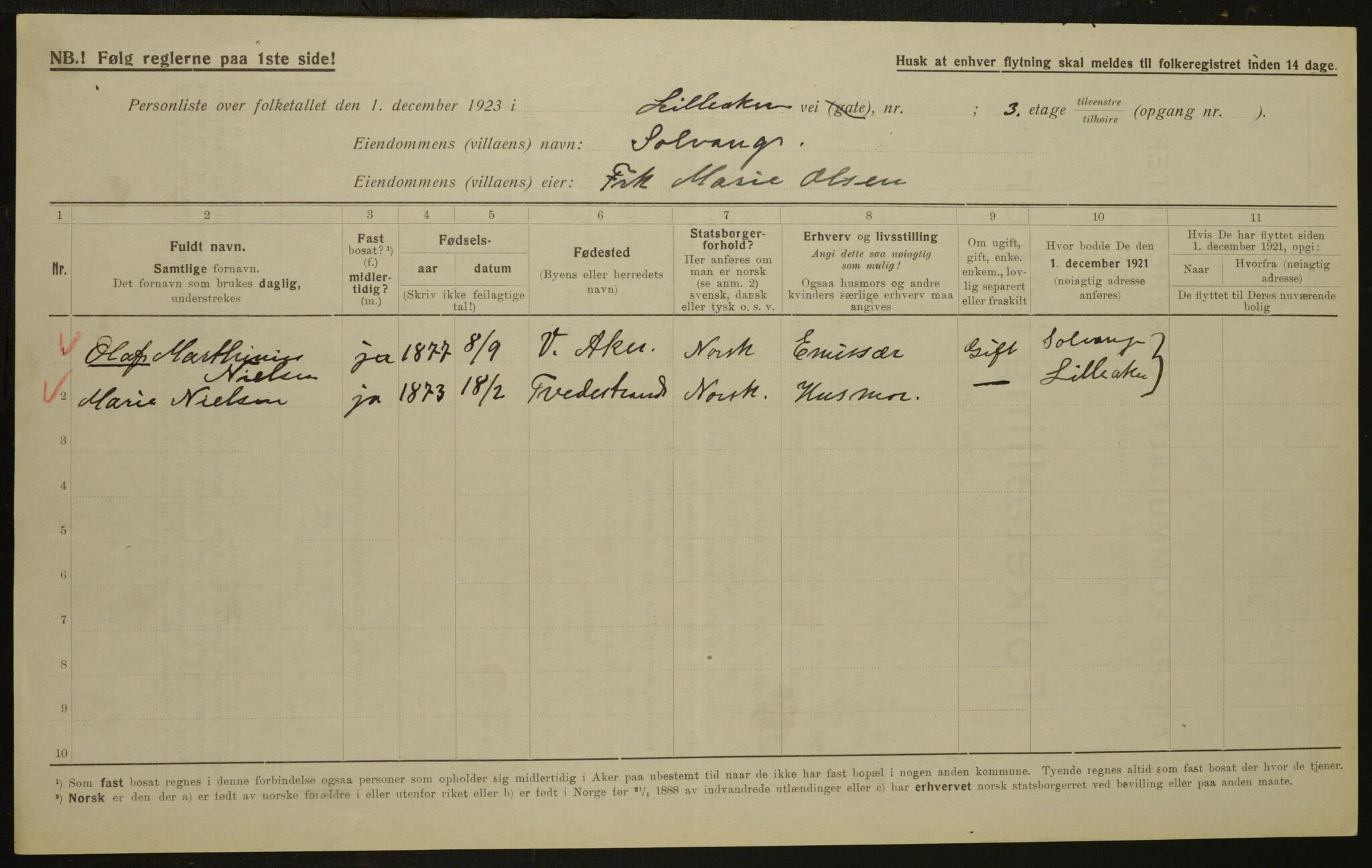 , Municipal Census 1923 for Aker, 1923, p. 4496