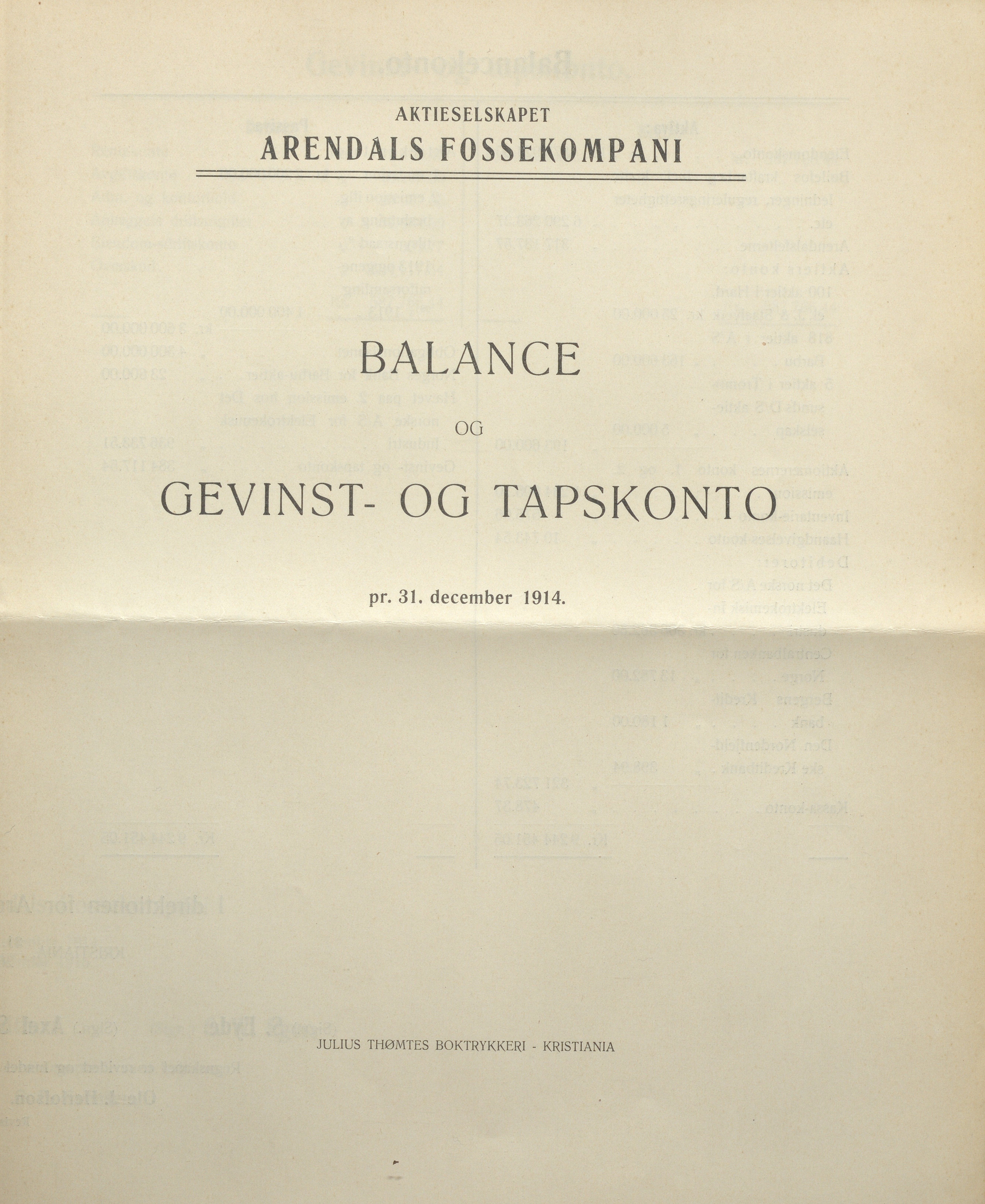 Arendals Fossekompani, AAKS/PA-2413/X/X01/L0001/0004: Beretninger, regnskap, balansekonto, gevinst- og tapskonto / Beretning om selskapets drift i 1914. Balanse og gevinst- og tapskonto 1914, 1914, p. 3