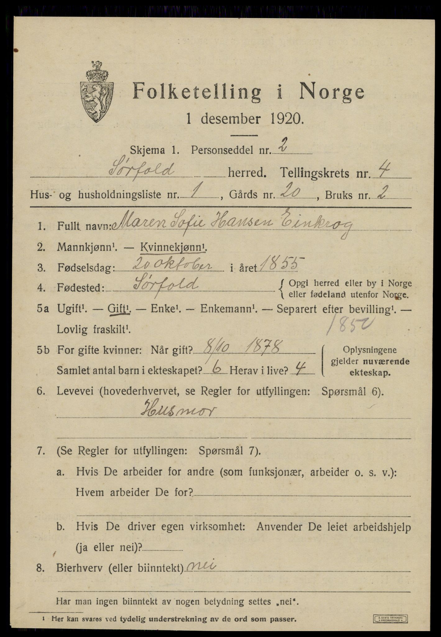 SAT, 1920 census for Sørfold, 1920, p. 2623