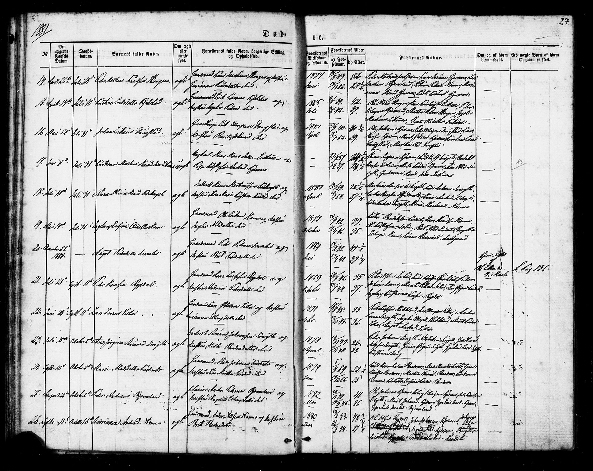 Ministerialprotokoller, klokkerbøker og fødselsregistre - Møre og Romsdal, SAT/A-1454/541/L0545: Parish register (official) no. 541A02, 1872-1886, p. 27