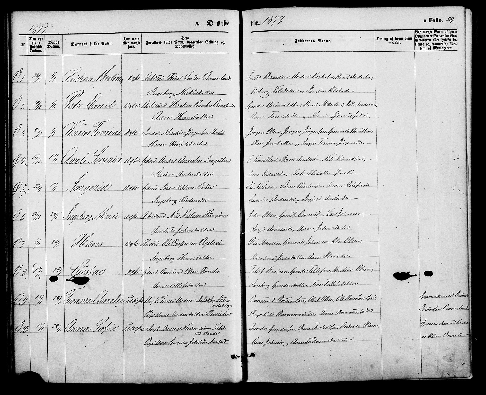 Vennesla sokneprestkontor, AV/SAK-1111-0045/Fa/Fac/L0008: Parish register (official) no. A 8, 1874-1883, p. 29