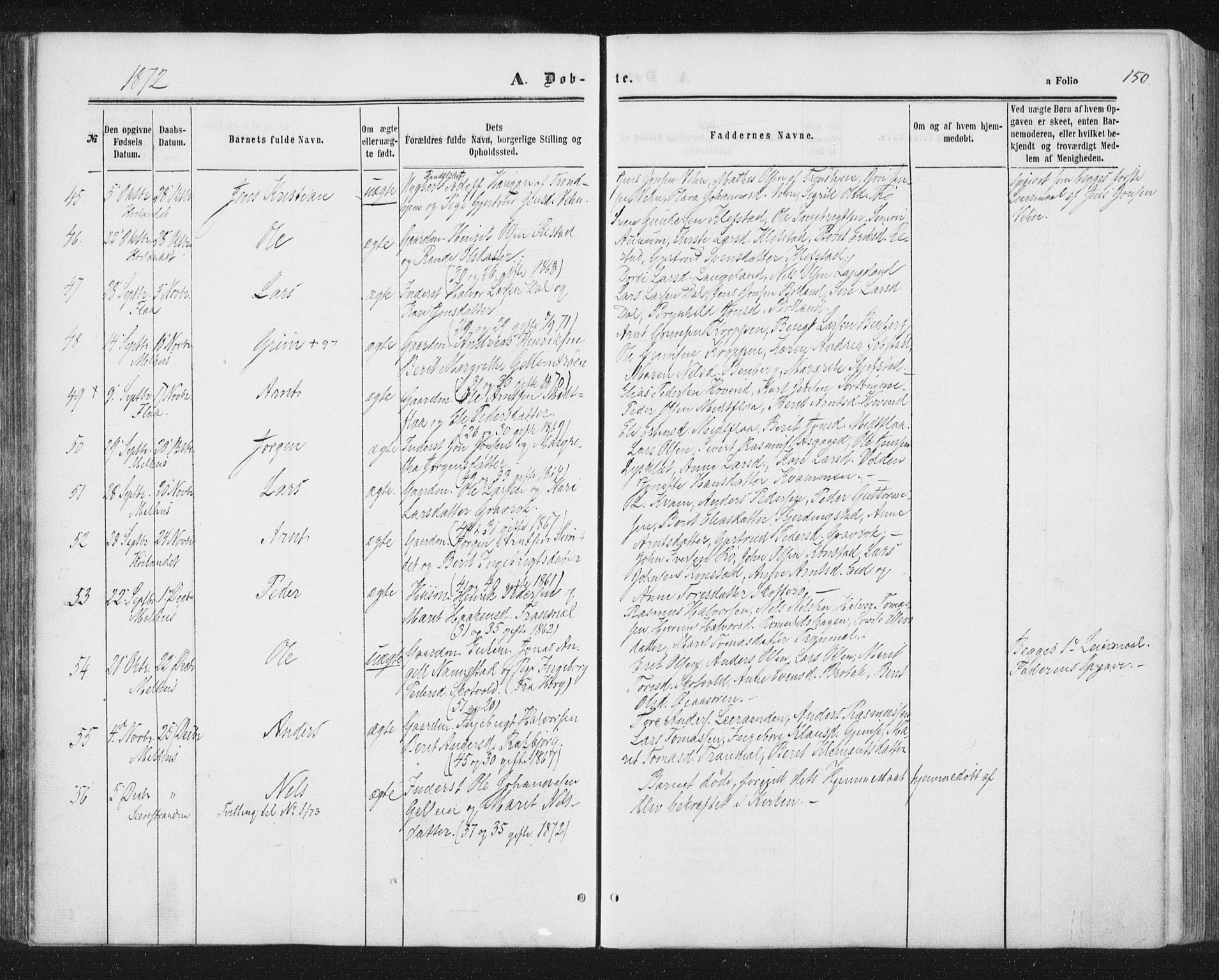 Ministerialprotokoller, klokkerbøker og fødselsregistre - Sør-Trøndelag, AV/SAT-A-1456/691/L1077: Parish register (official) no. 691A09, 1862-1873, p. 150