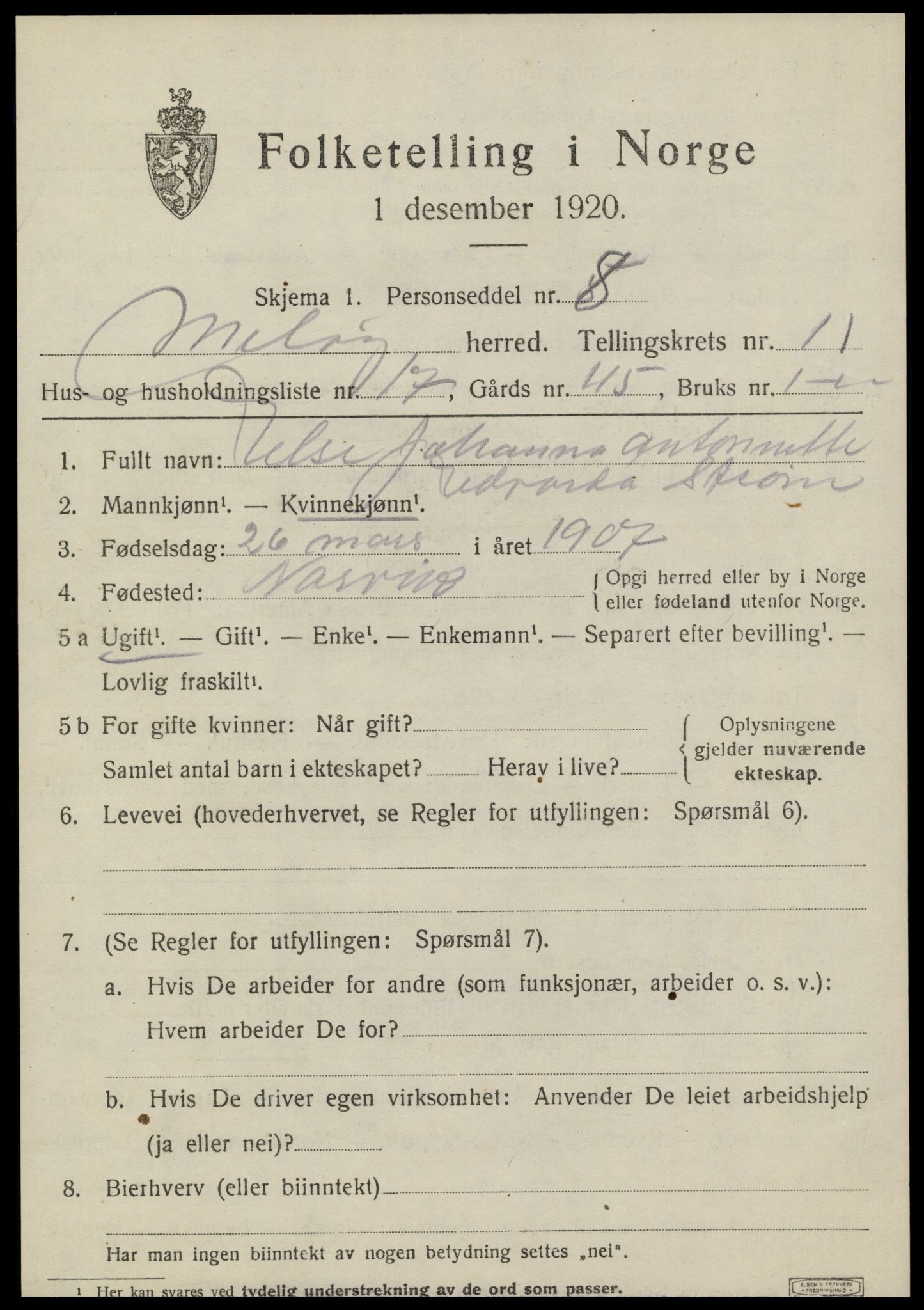 SAT, 1920 census for Meløy, 1920, p. 5935
