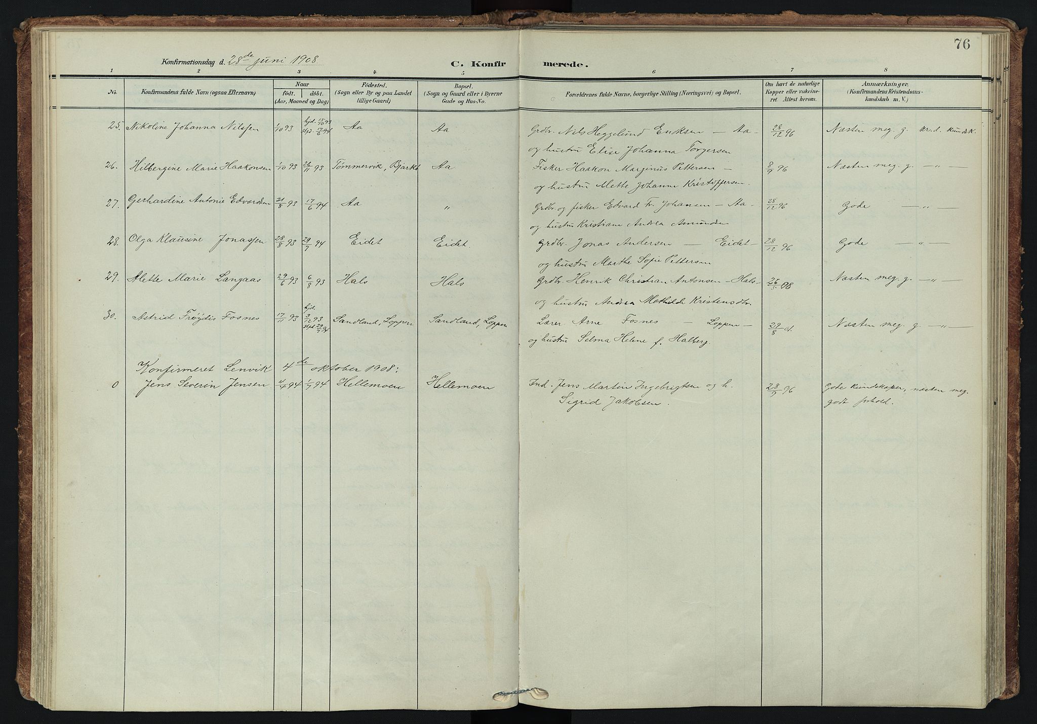 Tranøy sokneprestkontor, AV/SATØ-S-1313/I/Ia/Iaa/L0014kirke: Parish register (official) no. 14, 1905-1919, p. 76