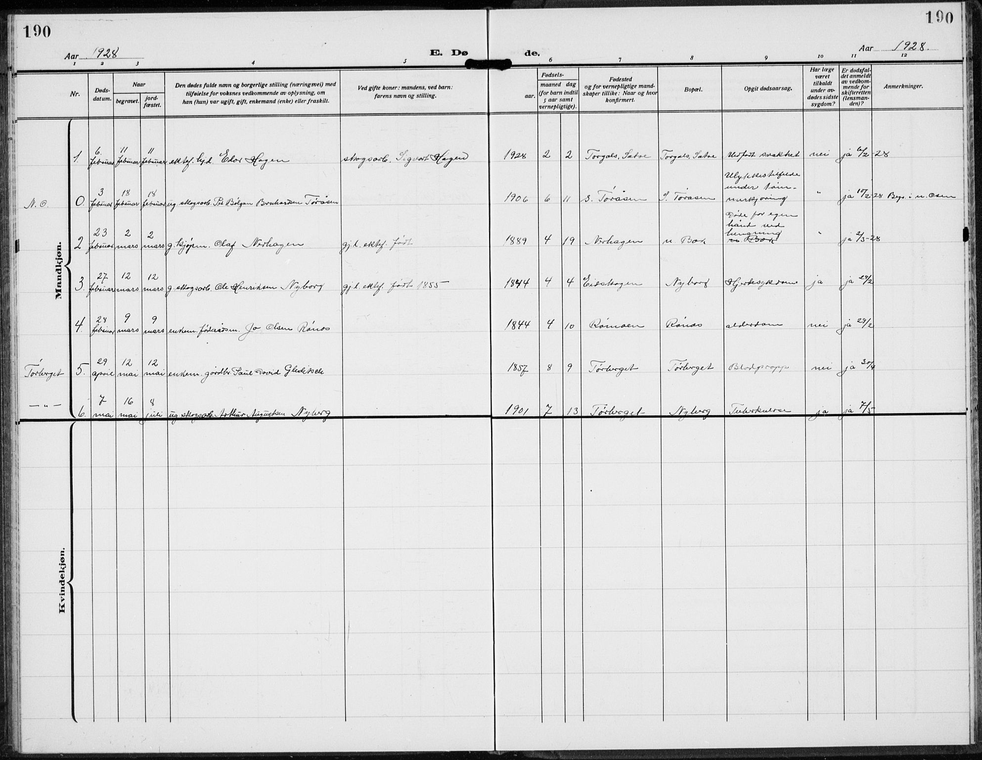 Trysil prestekontor, SAH/PREST-046/H/Ha/Hab/L0010: Parish register (copy) no. 10, 1917-1937, p. 190